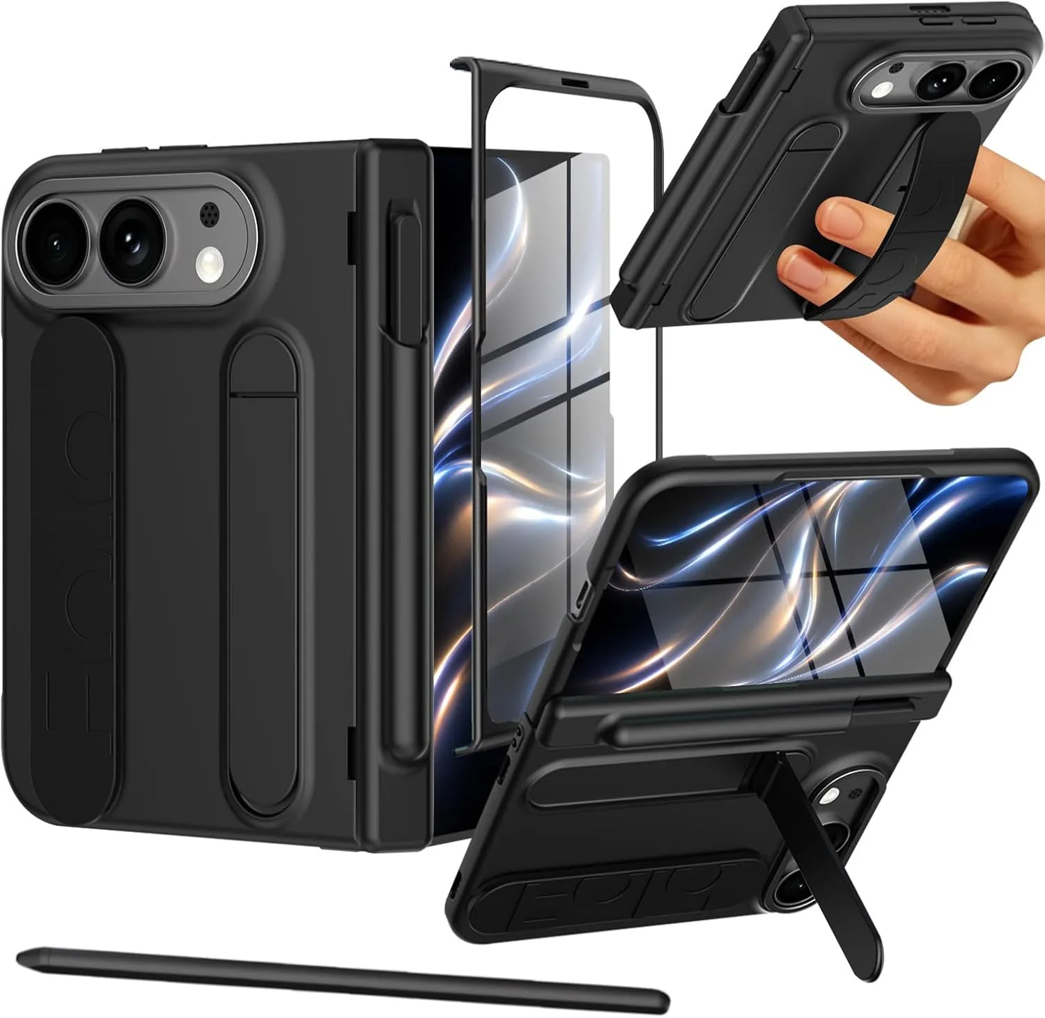 Funda para iPhone Duo Ninki con correa, soporte y protector de pantalla integrada negra