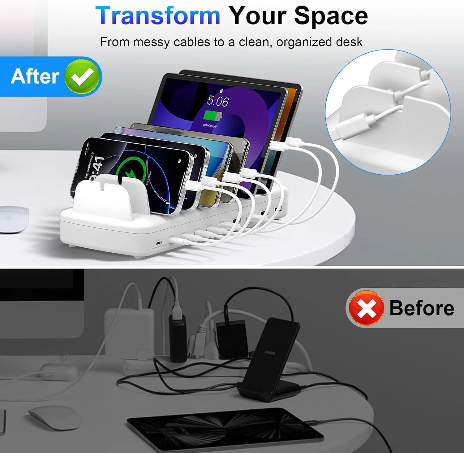 510W Charging Station for Multiple Devices, 10 Ports Fast Charger Organizer