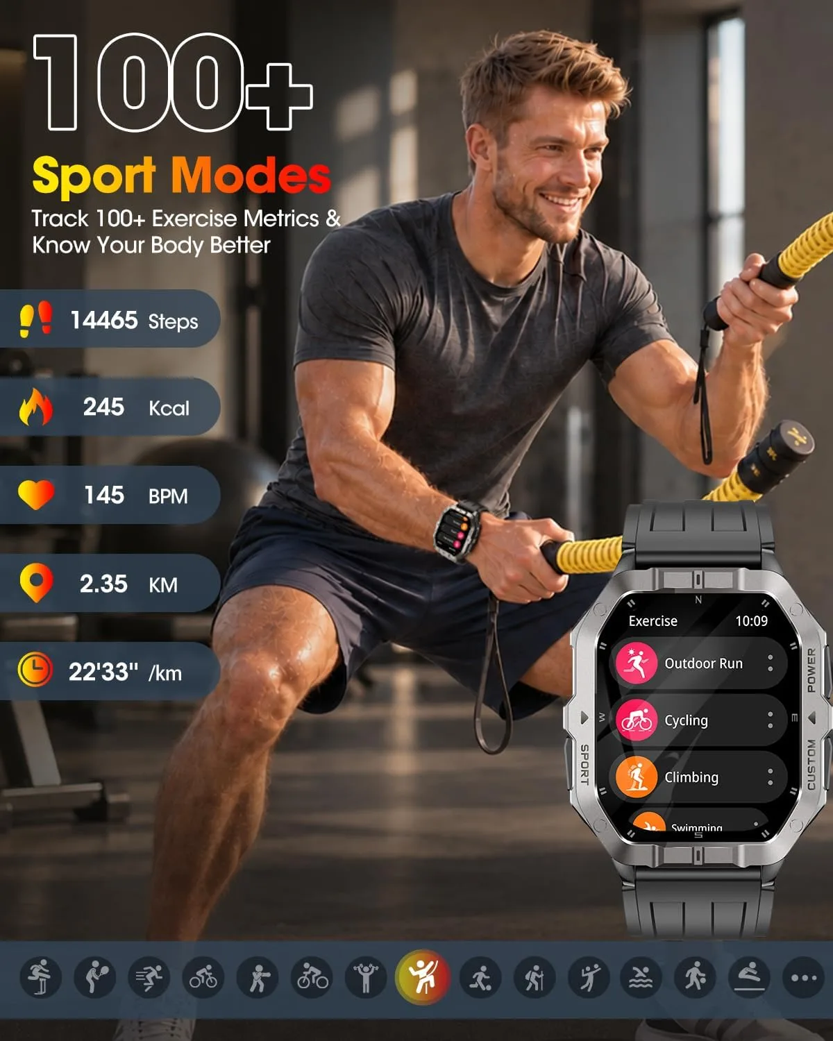 Built-in GPS Military Smart Watch for Men,2.02"Outdoor Rugged Fitness Watch