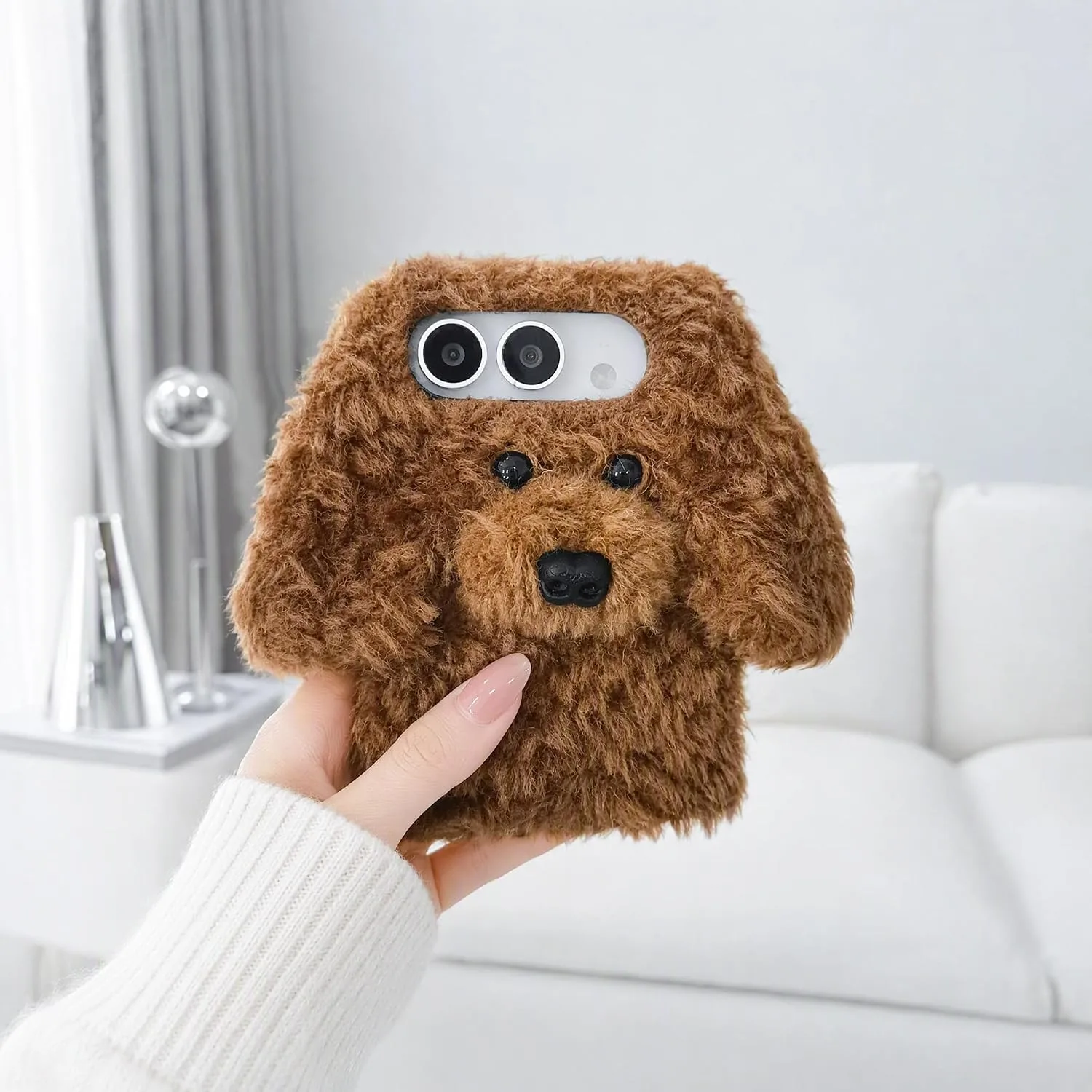 Losin for iPhone Duo Plush Furry Dog Cartoon Case, Brown