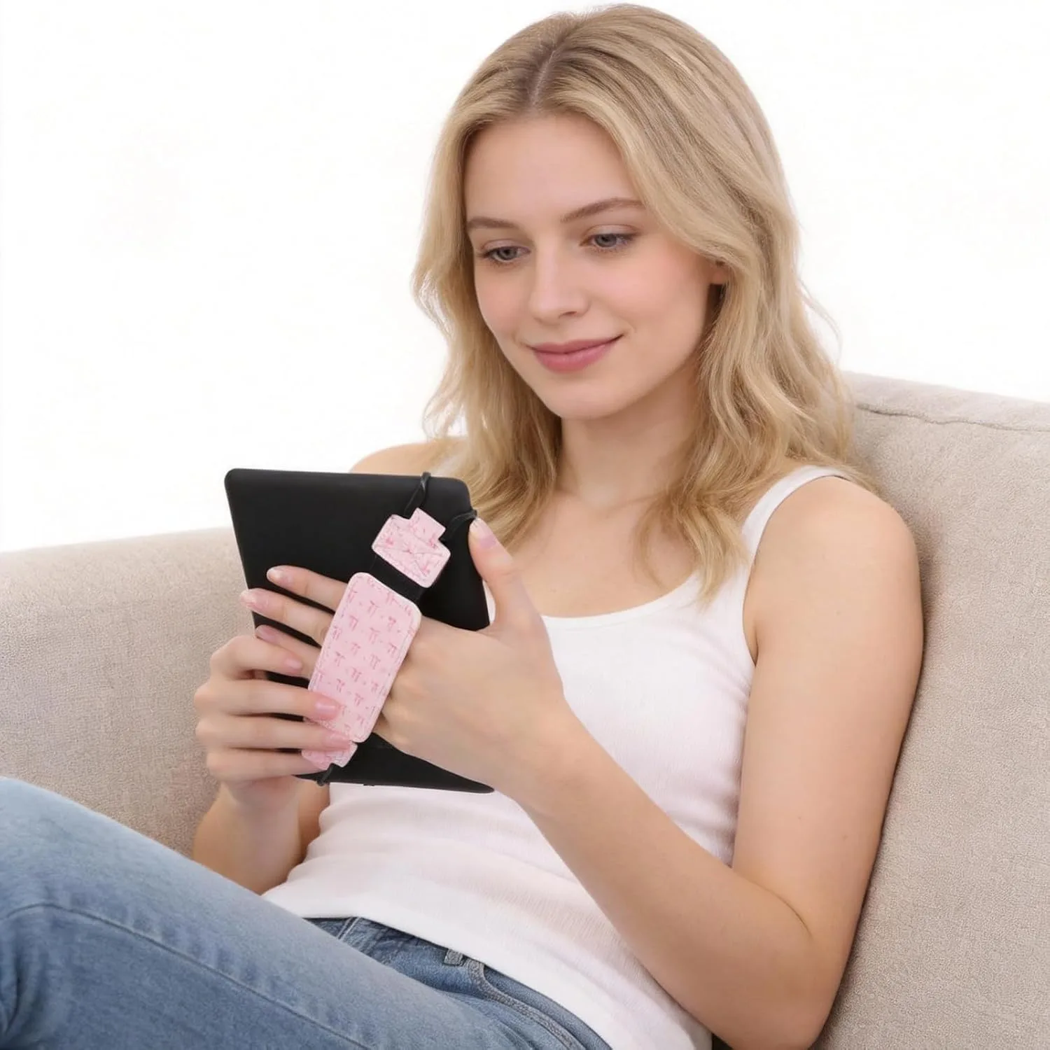 Finger Grip Holder for Kindle - Hand Strap for 6-7.5" Paperwhite 12th/11th Generation/Kobo/Lenovo/Sony Ereaders E-Book Tablet Colorsoft Lightweight Secure Pink Bow Accessories for Reading