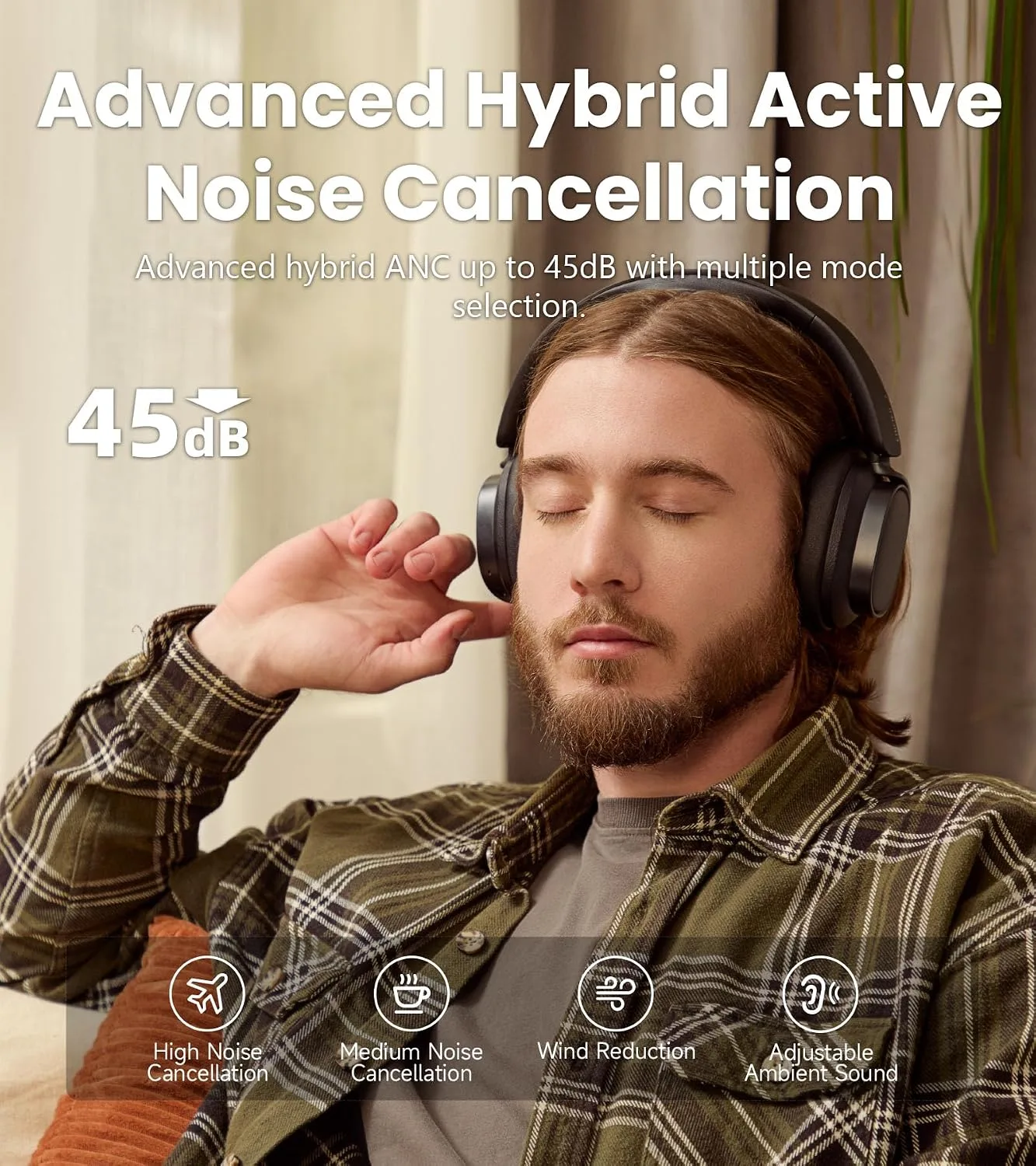 Edifier ES850NB Active Noise Cancelling Over-Ear Headphones, Black