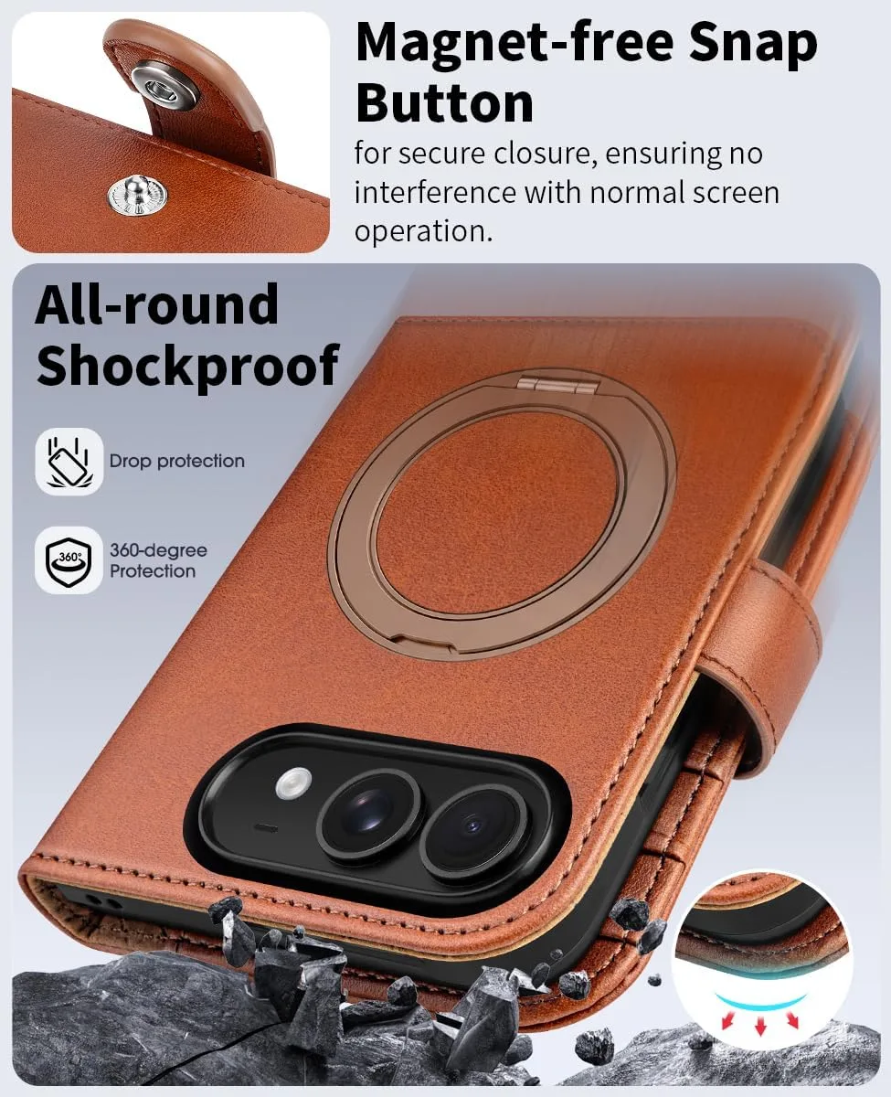 OCASE for iPhone Duo Wallet Case with Ring Stand, Card Holder, Brown