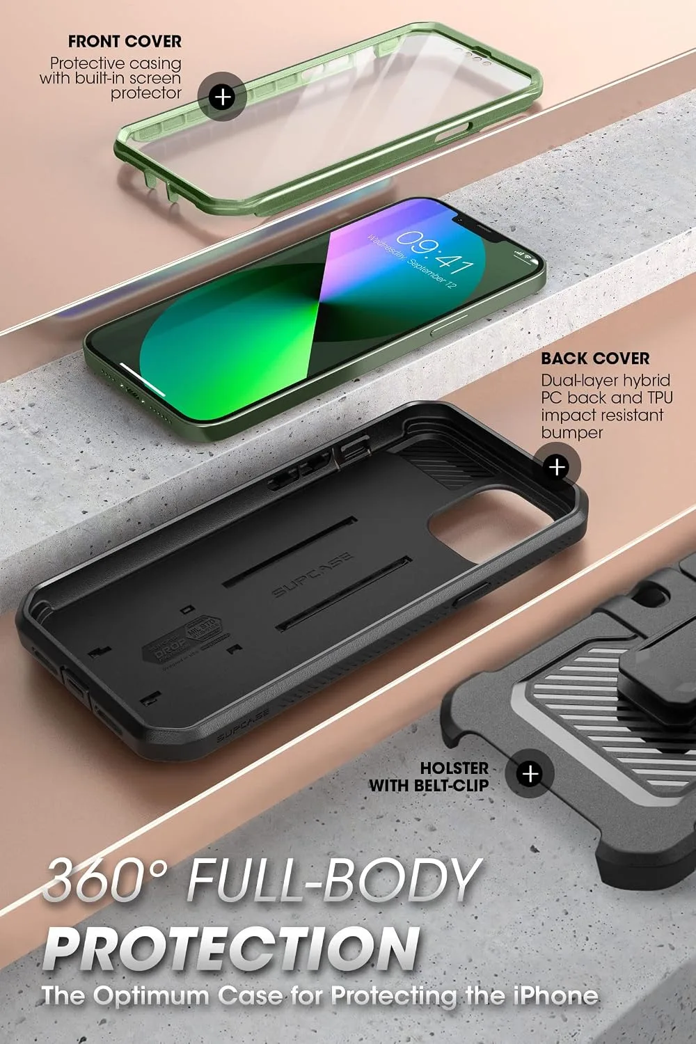 SUPCASE for iPhone 13 Case (6.1 inch) with Screen Protector, Guldan
