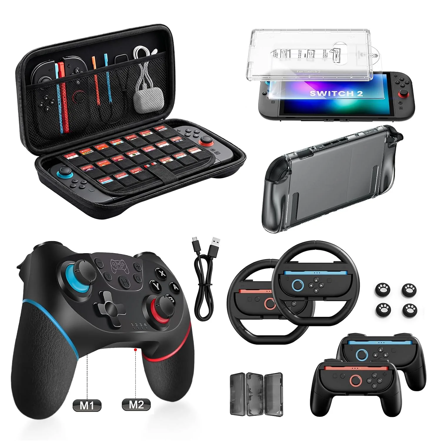 Pro Controller Accessories Bundle for Nintendo Switch 2, 17-in-1 Game Kit