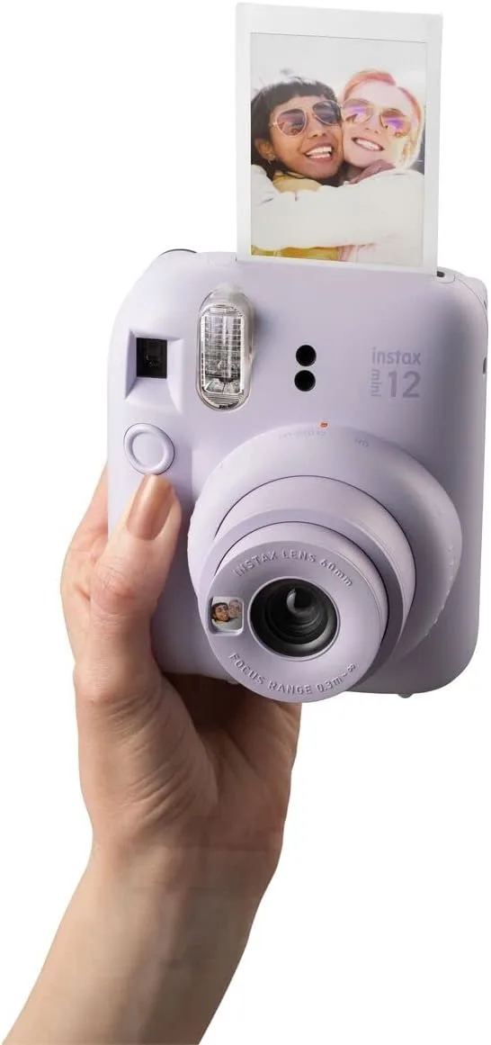 Fujifilm Instax Mini 12 Instant Film Camera Lilac Purple, Fujifilm Instax Mini Twin Pack Instant Film 20 Sheets, Case, Accessory Bundle