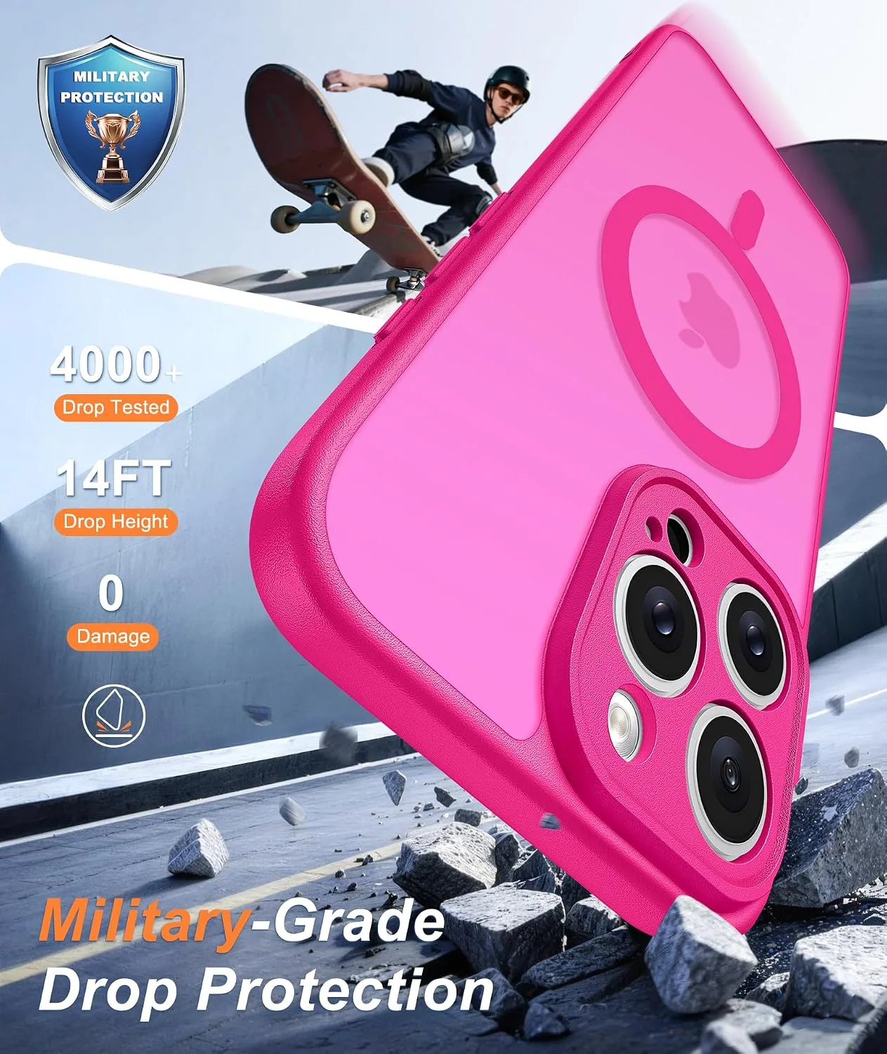 FNTCASE for iPhone 16 Pro Max Case Fit for MagSafe Hot Pink
