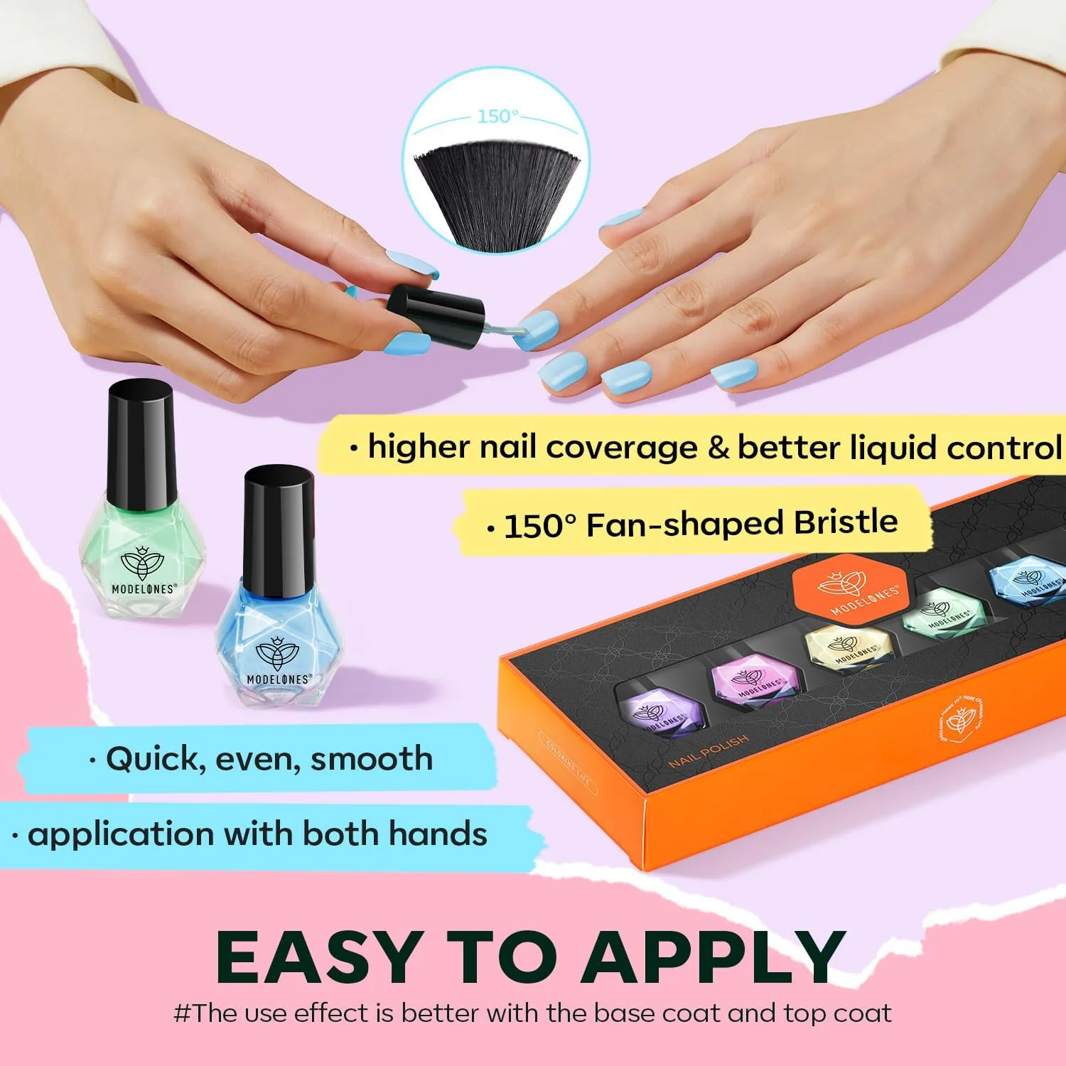 modelones Pastel Nail Polish, 6 Colors Macaron Pink Quick Dry Set