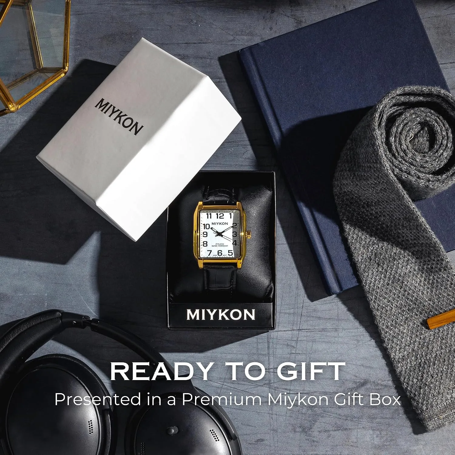 Miykon Men Vintage Tank Dress Watch, Genuine Leather Strap, Water Resistant