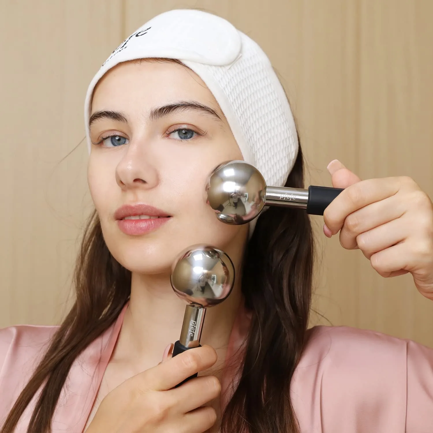 pfefe Ice Globes for Face & Eyes, Unbreakable Stainless Steel Cryo Sticks for Beauty Routines, Facials Cold Roller Cooling Globes for Puffiness, Wrinkles, Dark Circles, Headaches