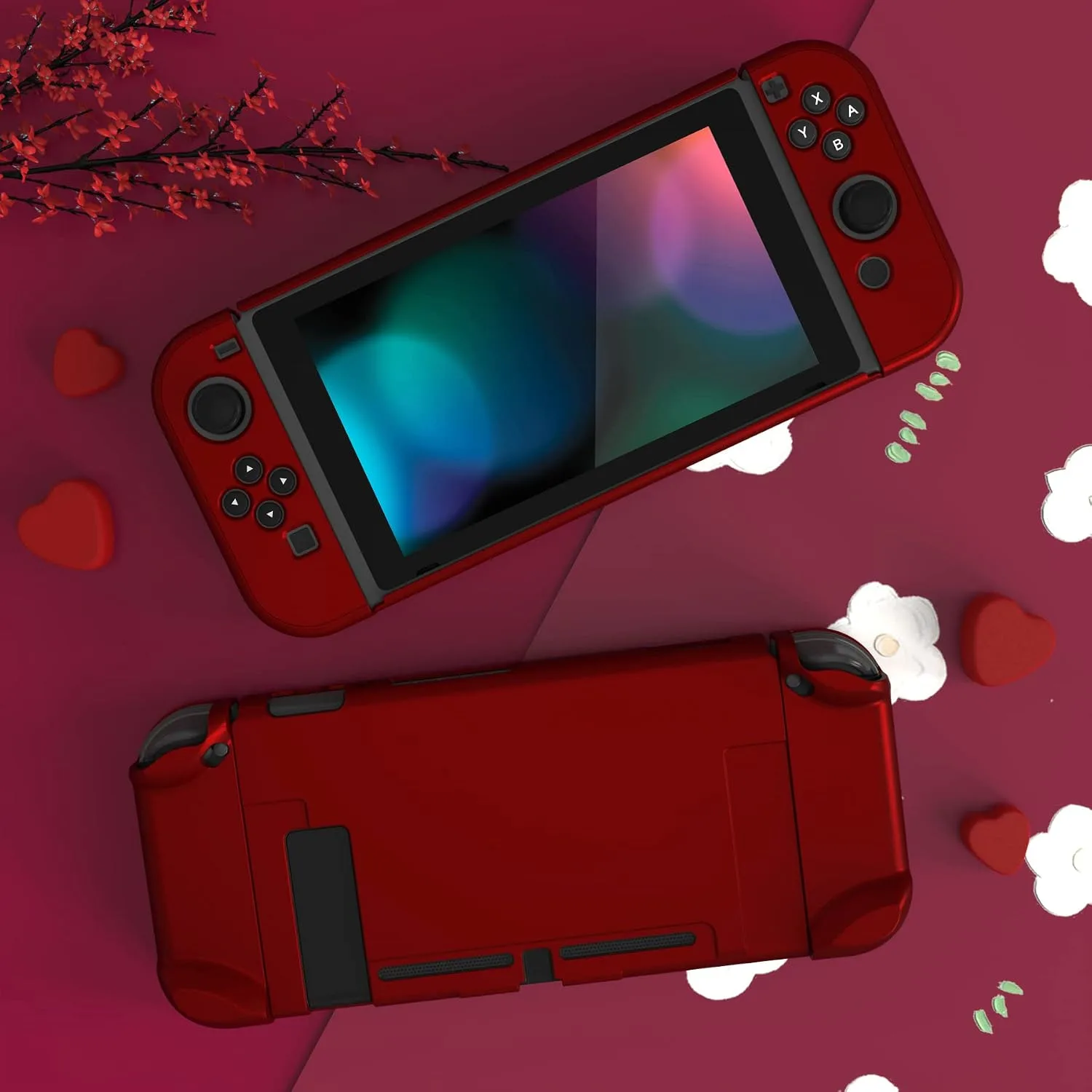 eXtremeRate PlayVital Back Cover for Nintendo Switch Console, NS Joycon Handheld Controller Separable Protector Hard Shell,Dockable Protective Case for Nintendo Switch - Scarlet Red (NOT for Switch 2)