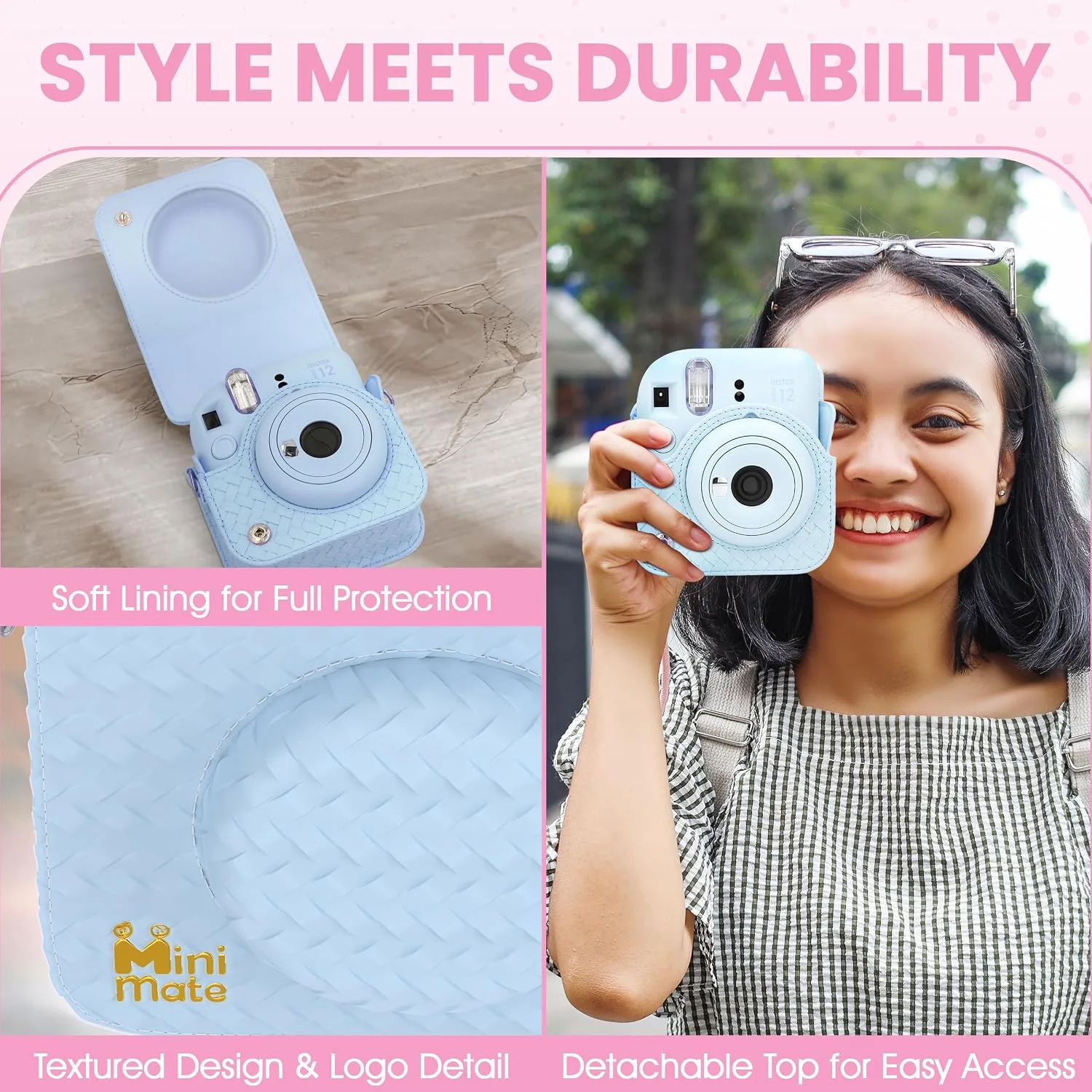 Fujifilm Instax Mini 12 Instant Camera Pastel Blue + Minimate Custom Designed Case + Fuji Instax Film 10 Sheets & Album
