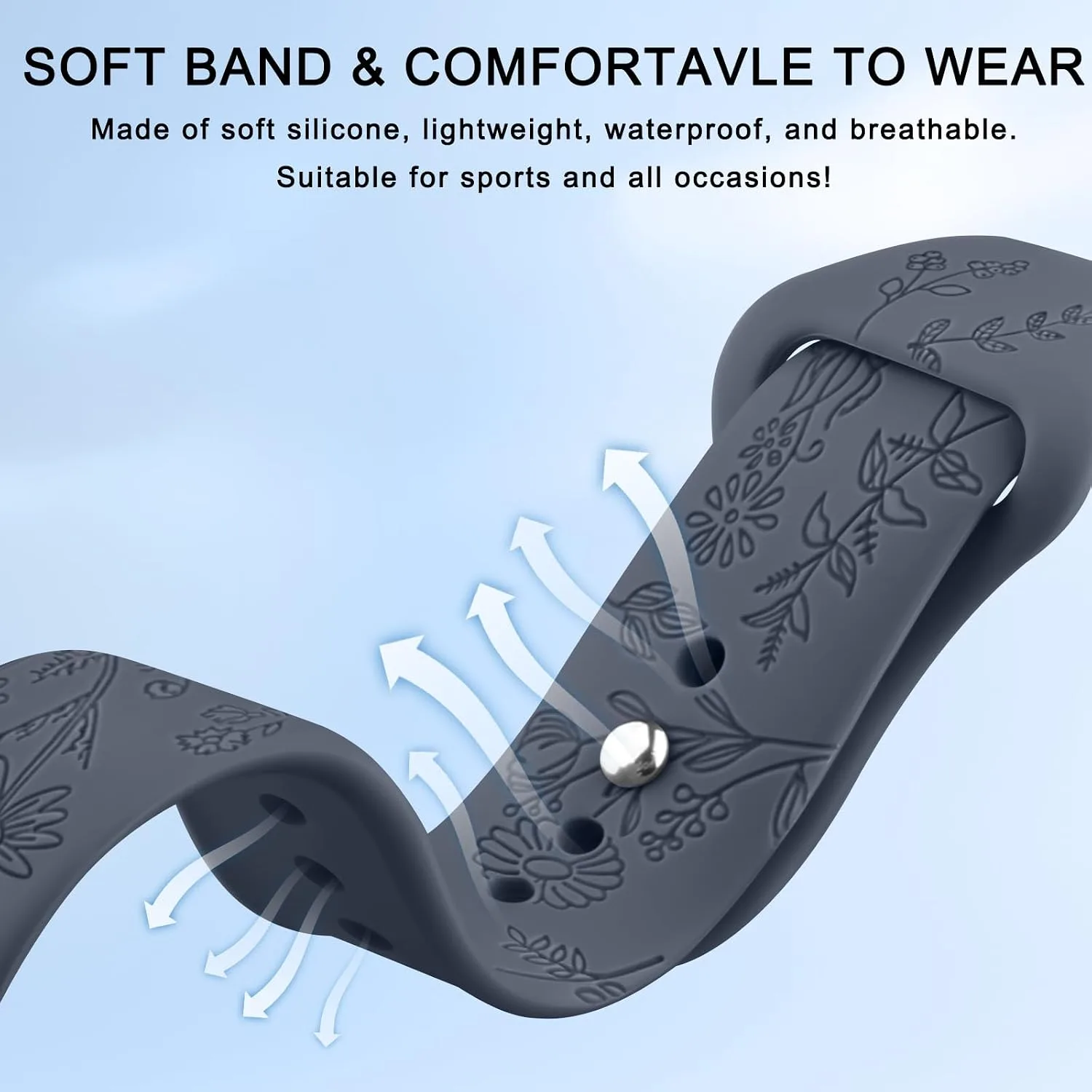 Meliya Veryfit Smart Watch Bands, 22mm Watchbands for IDW13 IDW16 IDW19 IDW26 IDW28 Smartwatch, Floral Engraved Soft Silicone Rubber Sport Replacement Watch Strap for Veryfit