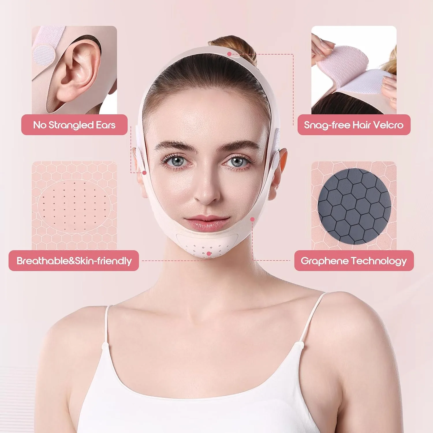 Chin Strap for Sleeping, Double Chin Strap, Chin Lifting Mask, V Line Lifting Mask, Double Chin Mask & Face Slimming Mask, Breathable Face Lifter & V Line Mask, Reusable Vline Face Lifting Mask, Pink