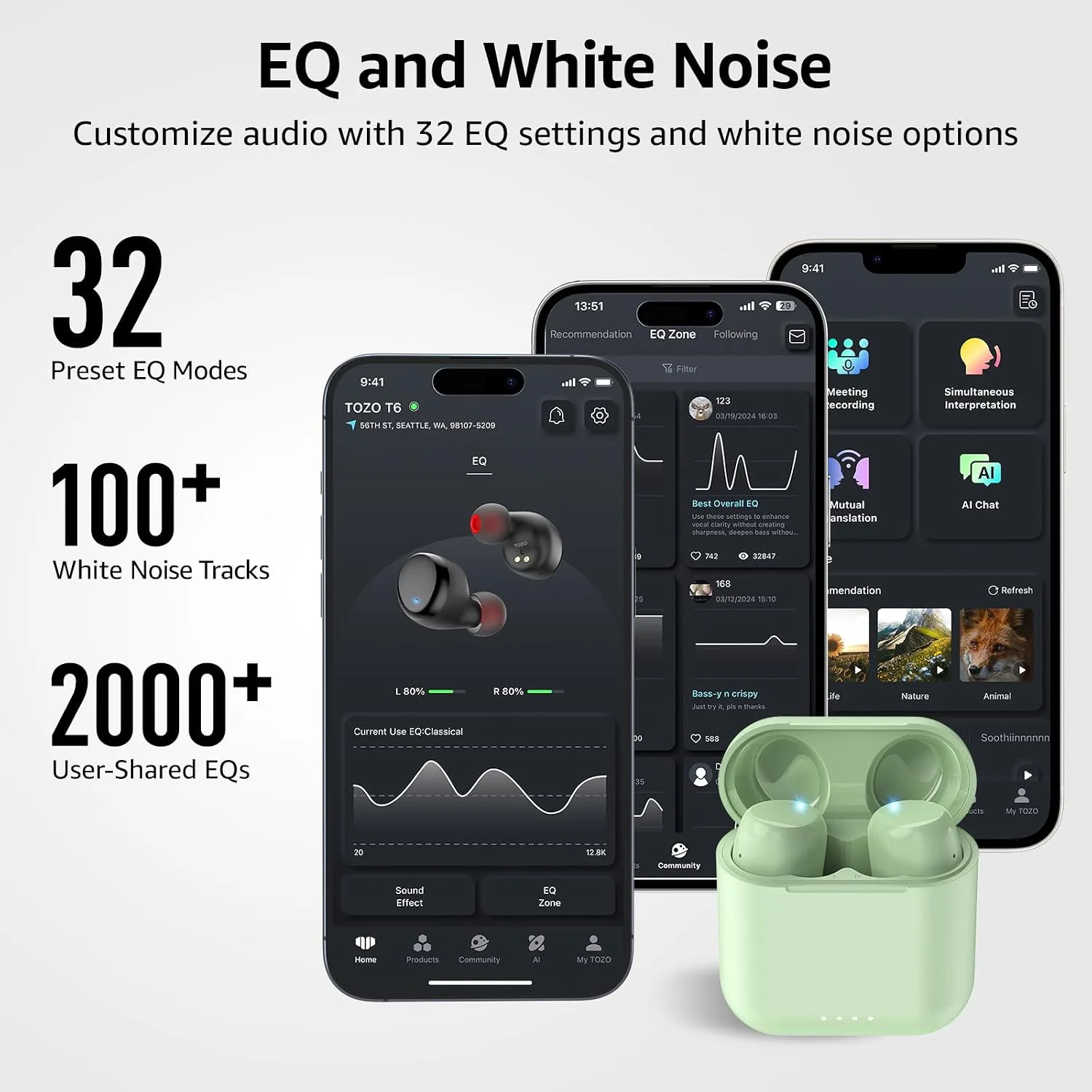 TOZO T6 Wireless Earbuds Bluetooth 5.3 Stereo Sound in Ear Headphones