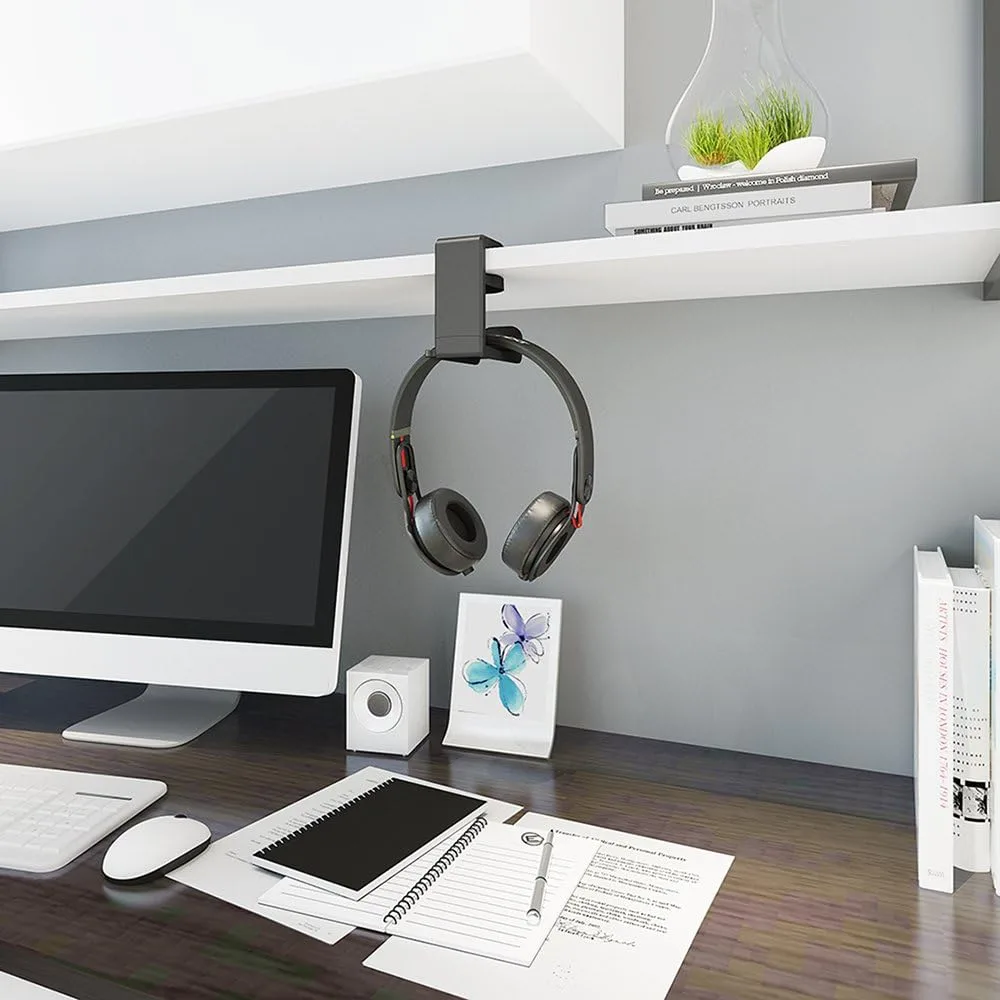 EURPMASK 2 Pack Rotating Headphone Stand,Adjustable Clamp-on Headset Holder