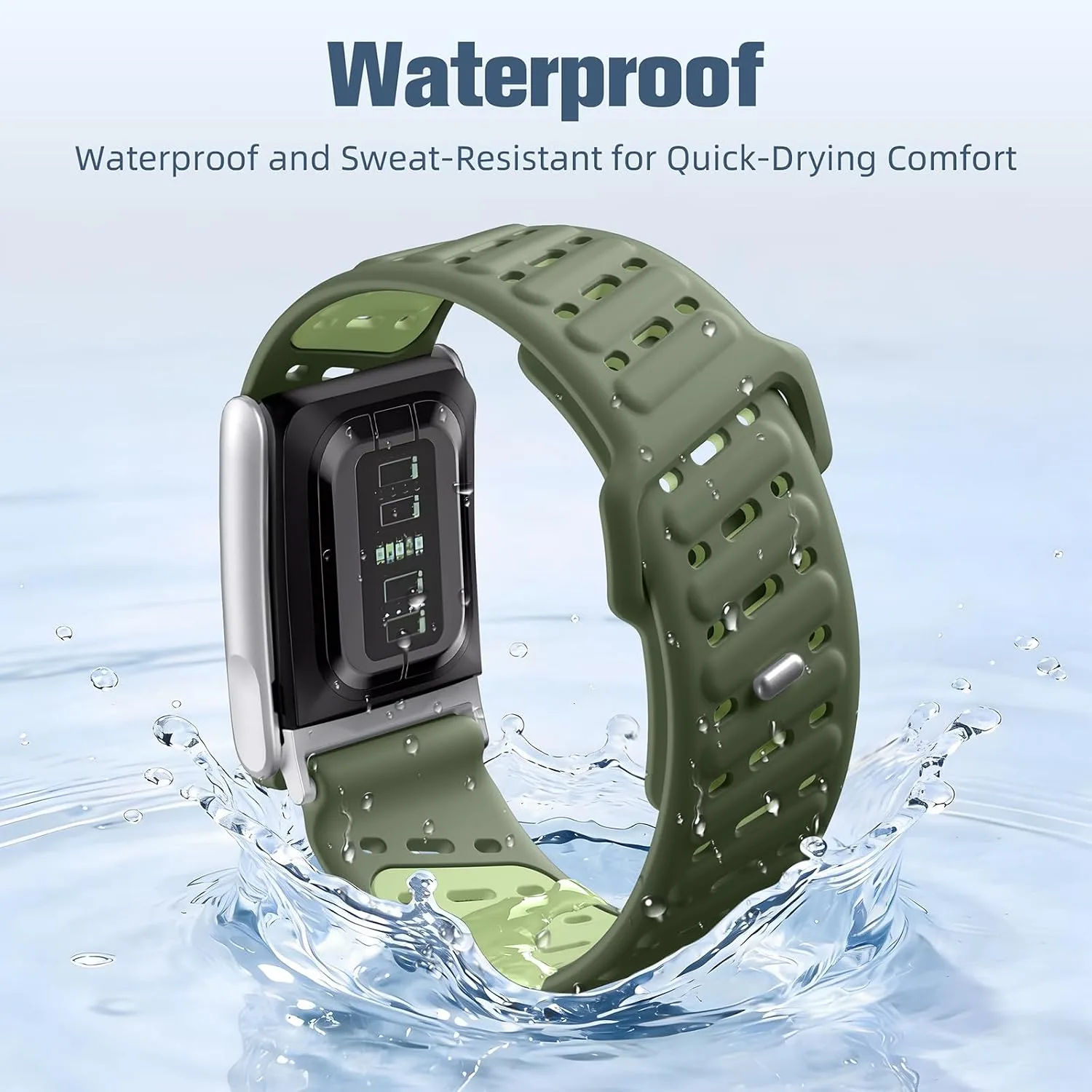 Getino Sport Bands Compatible with Whoop 5.0 Band One, Peak, MG Life, Waterproof Adjustable Soft Silicone Replacement Accessories Strap for Whoop Band 5.0 Women Men, Breathable Green