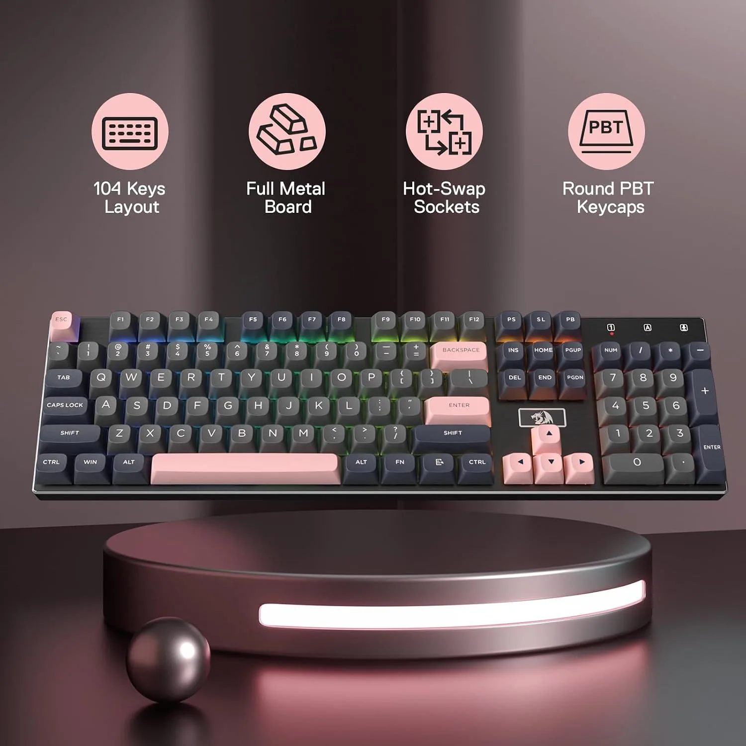 Redragon K556 Wired RGB Mechanical Gaming Keyboard, 104-Key Aluminum Board
