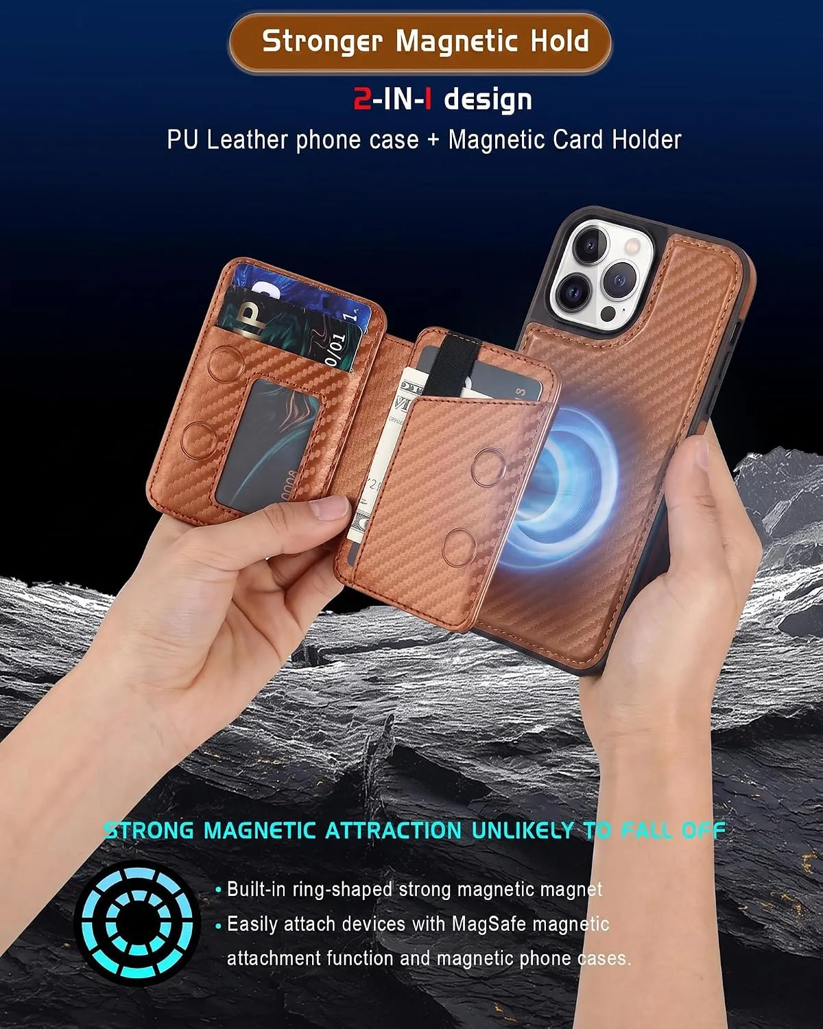Magnetic Detachable Wallet Case for iPhone 13 Pro Max with Kickstand,2-in-1 MagSafe Compatible RFID Blocking Card Holder,Slim PU Leather Cover Carbon Coffee