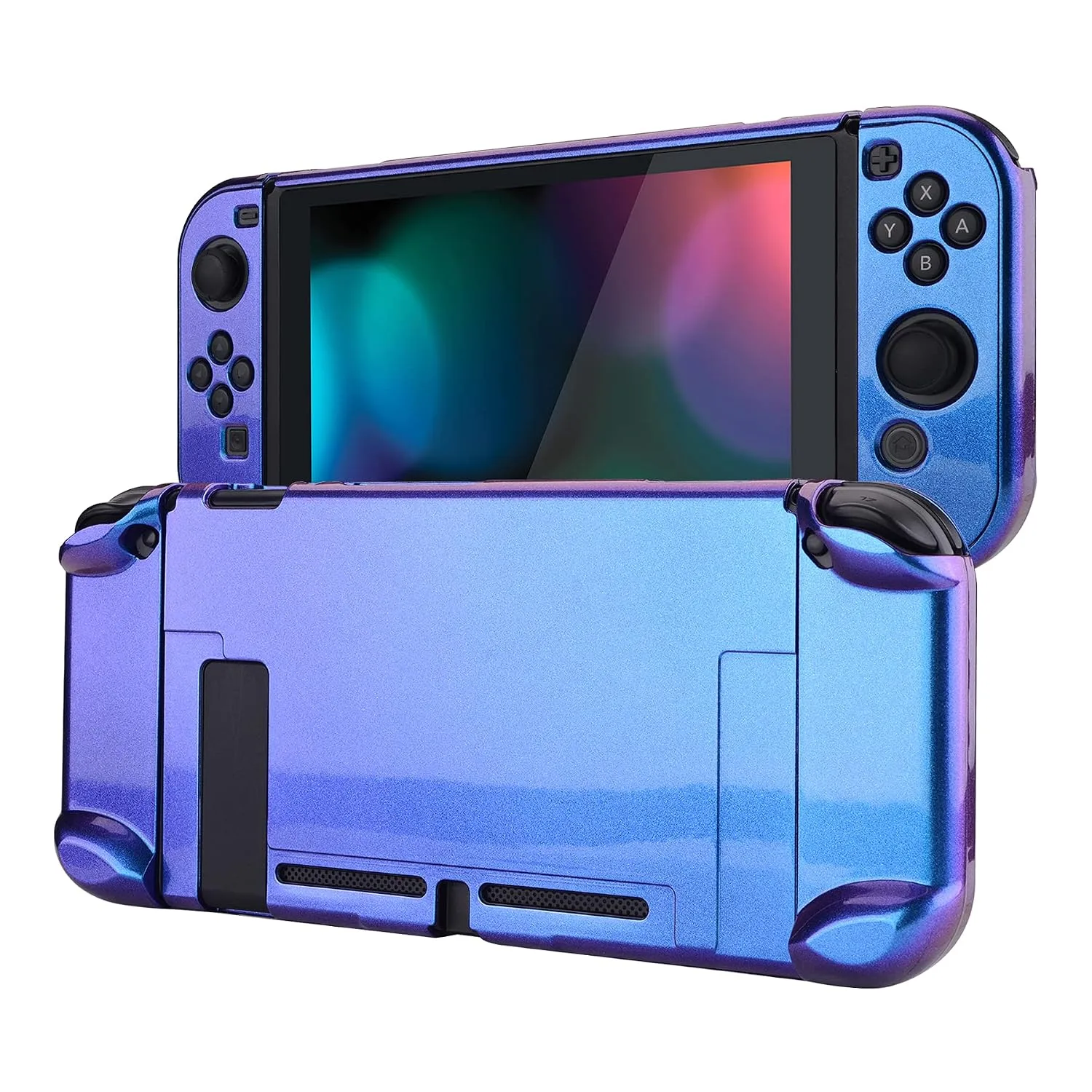 Funda Protectora Extremerate PlayVital Glossy para Nintendo Switch Morado Azul Camaleón