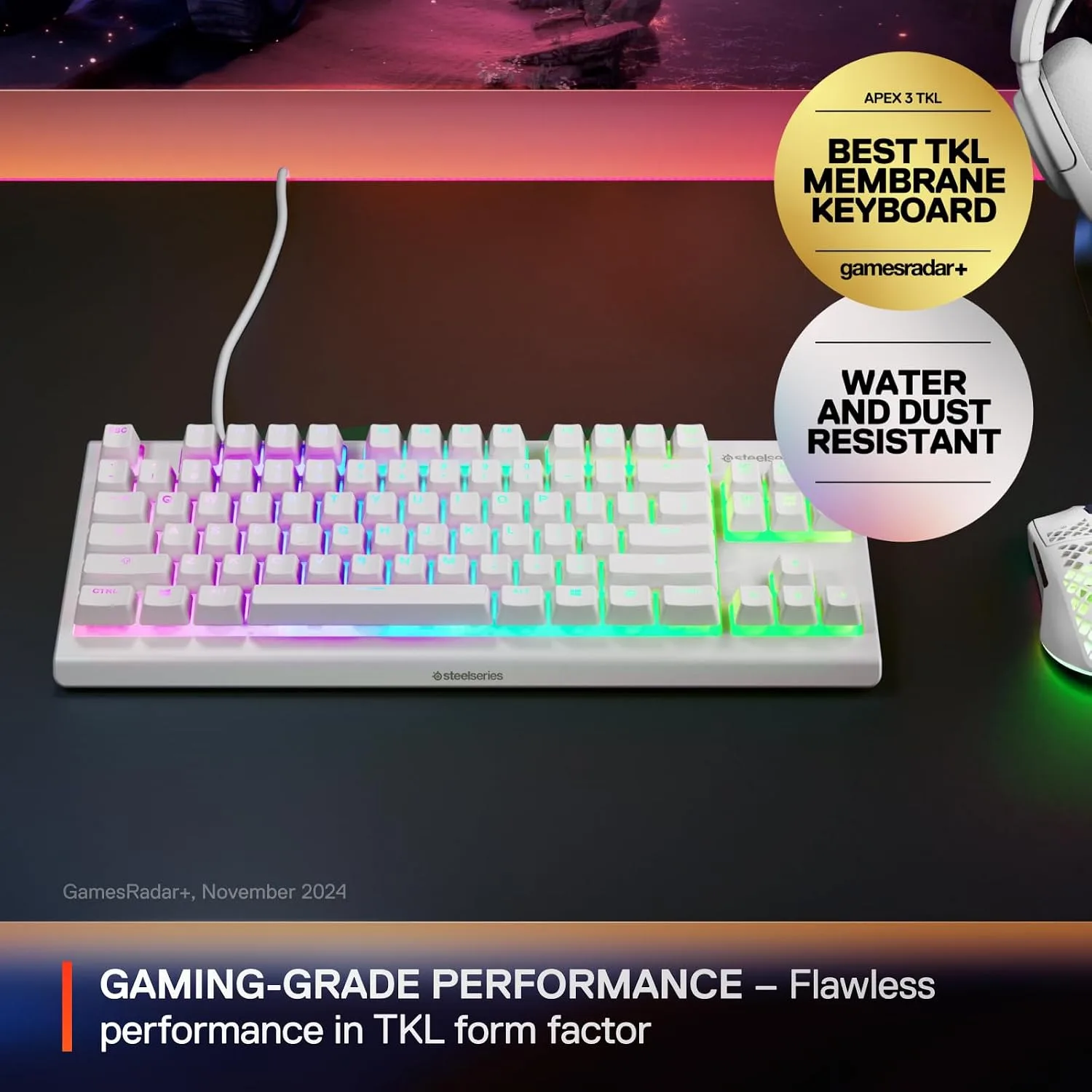SteelSeries Apex 3 TKL Gaming Keyboard - White