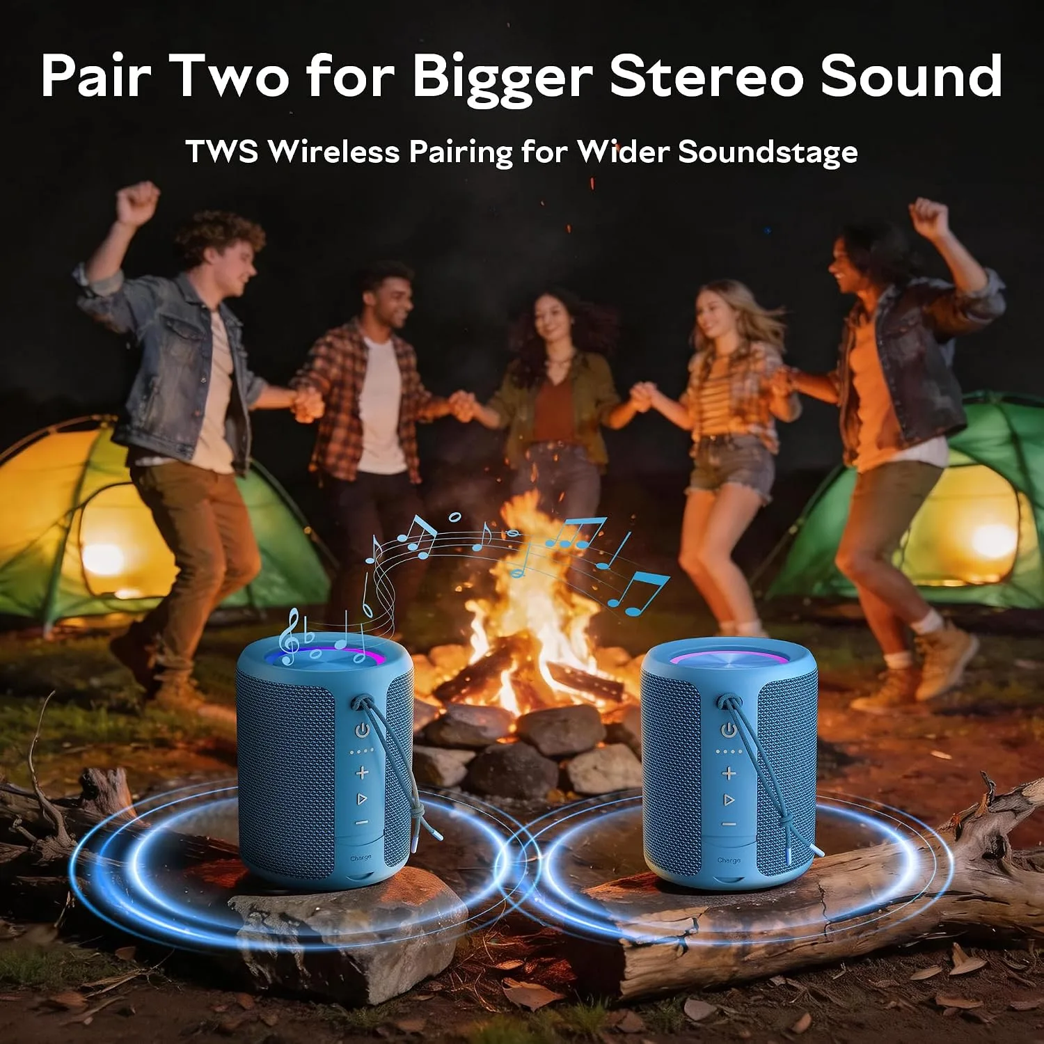 Portable Bluetooth Speaker,IPX7 Waterproof Wireless Speaker with 20W Loud Stereo Sound,15H Playtime & Beat-Synced RGB Light, Small Outdoor Speaker for Shower,Pool,Beach,Hiking,Gifts(Cerulean)