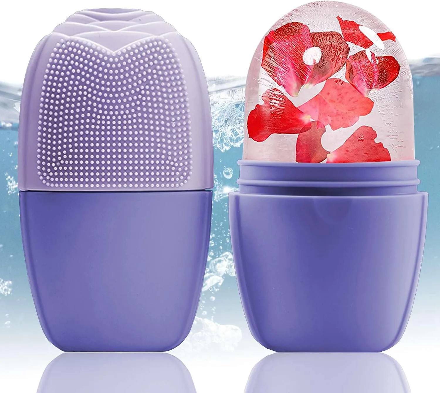XHJRI Ice Face Roller Massager,Ice Cube Roller for Face, Eyes and Neck Naturally Conditioning and Skin Care,De-Puff Eye Bags,Reduce Migraine Pain,Reusable Massage Silicone Ice Mold (New Purple)