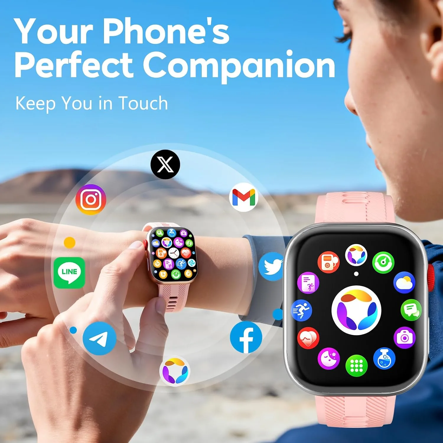 Smart Watch for Men & Women, 1.88" HD Screen, 120+ Sports Modes, Pink