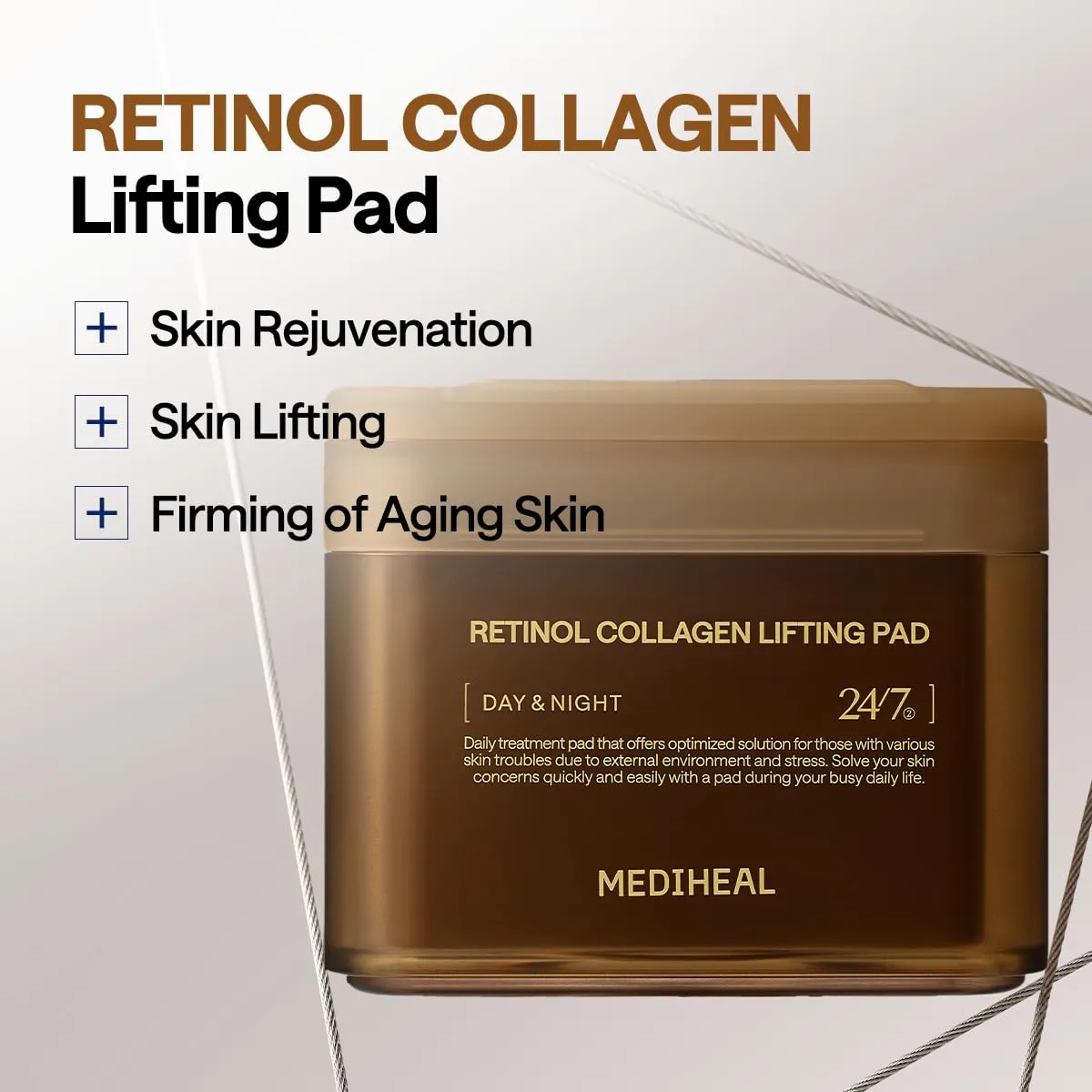 MEDIHEAL Toner Pads - Retinol Collagen Lifting Pad (100 counts) for Skin Rejuvenation & Firming - Lifting Pads for Enhancing Skin Texture - Vegan Stretchable Lifting Fabric, Korean Skin Care