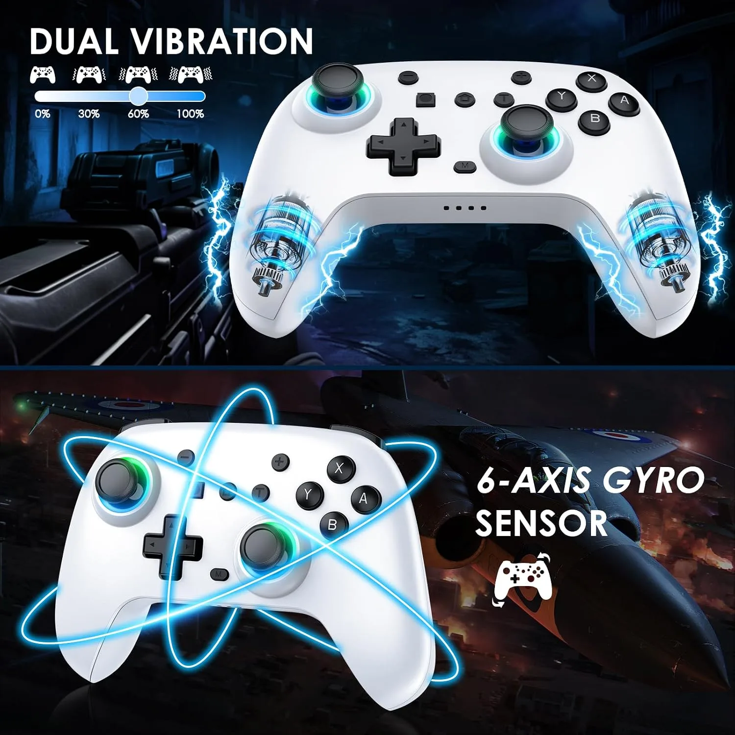 Fliresy Switch Controllers 2 Pack with Charging Dock, Switch 2 Controller for Nintendo Switch 1/2/OLED/Lite, RGB Wireless Switch 2 Pro Controller with Wake up/6-Axis Gyro/Dual Vibration/Turbo (White)