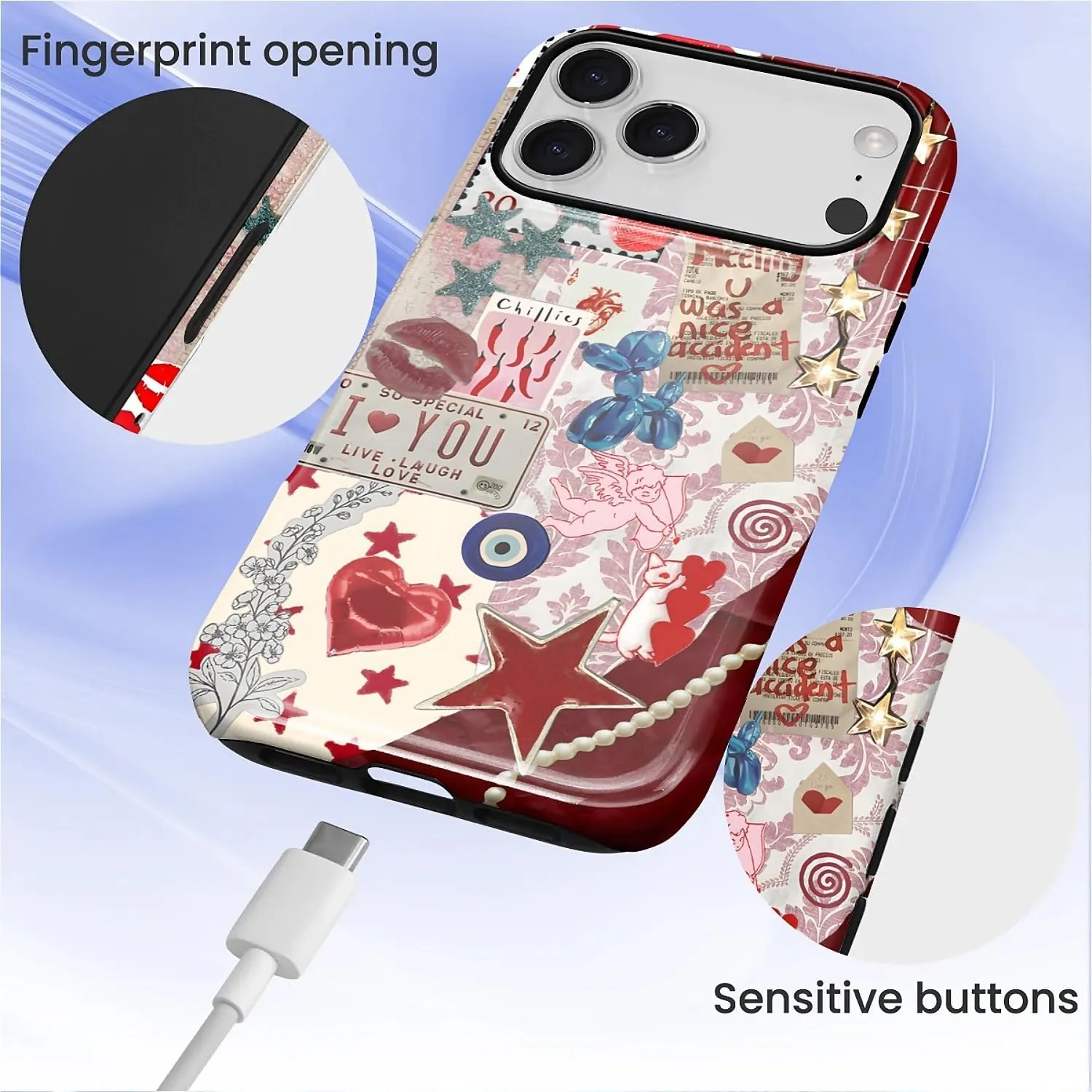 DAIZAG Case for iPhone 17 Pro,Mixed 2 Layer Design Shockproof Soft TPU Ddouble Protection Phone Case for iPhone 17 Pro-Conch Red Pearl Collage