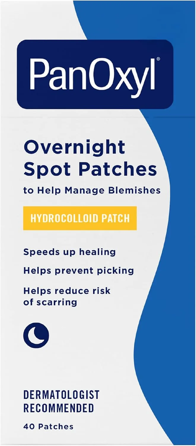 PanOxyl PM Overnight Spot Patches, Advanced Hydrocolloid Healing Technology, Fragrance Free, 40 Count Pack of 1