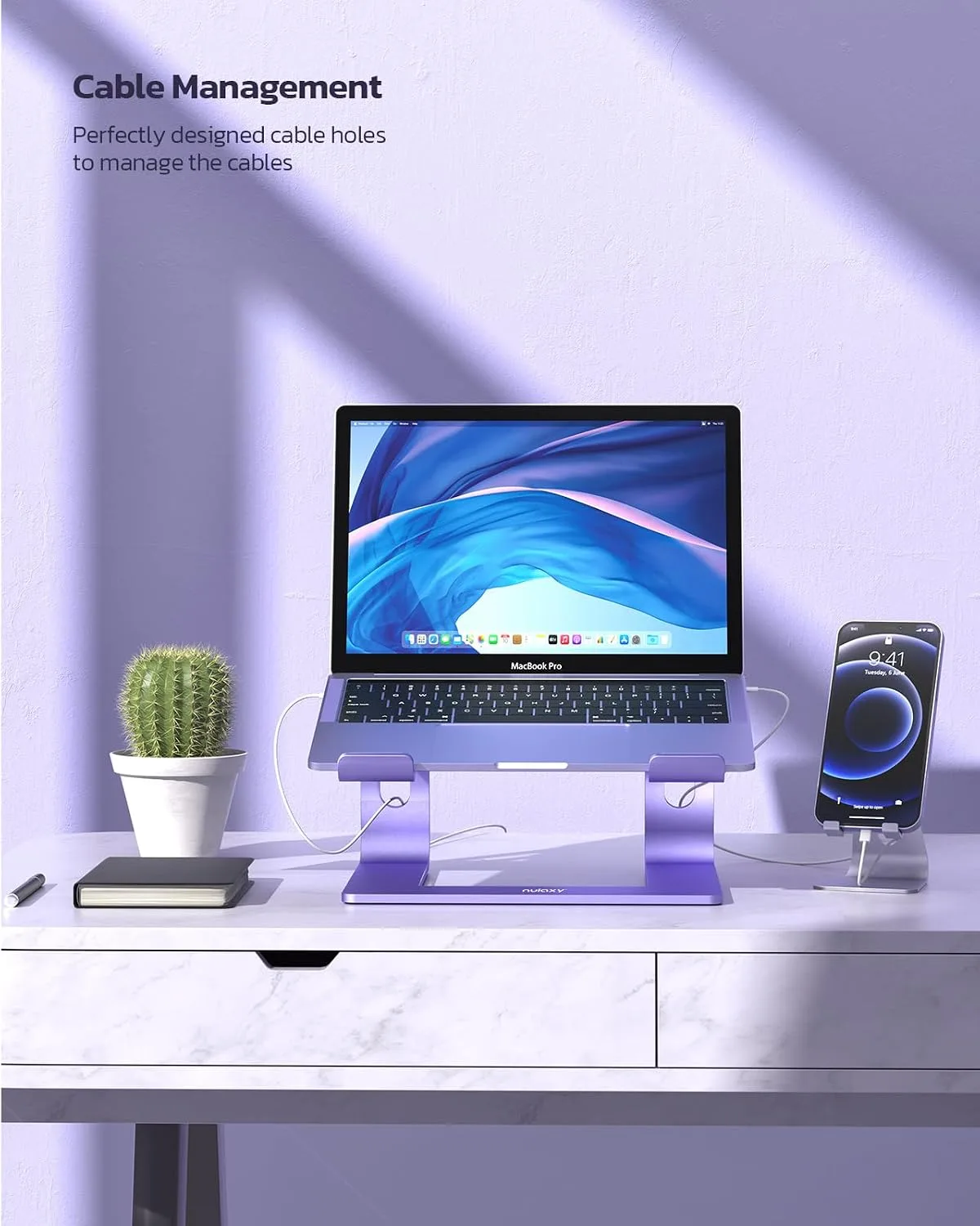 Nulaxy Full Aluminum Laptop Stand, Stable Support to 22 lbs, Purple