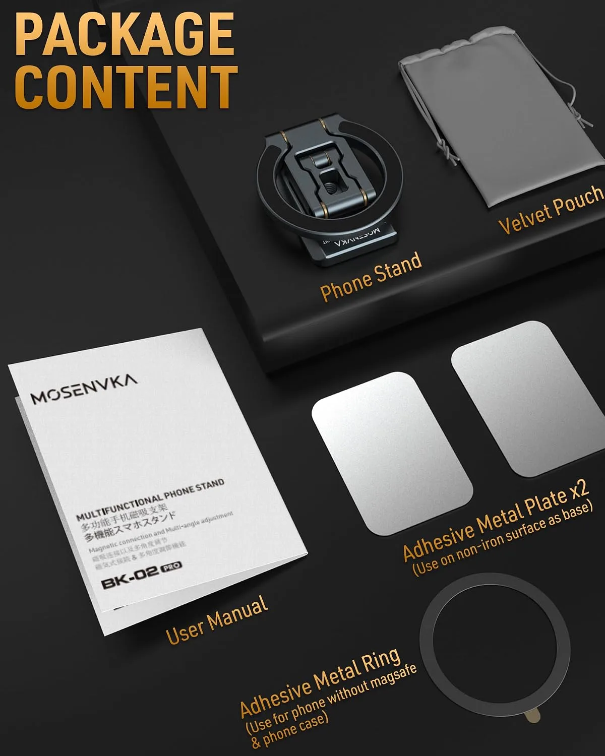 MOSENVKA Dual Magnetic Phone Stand for Gym and Travel