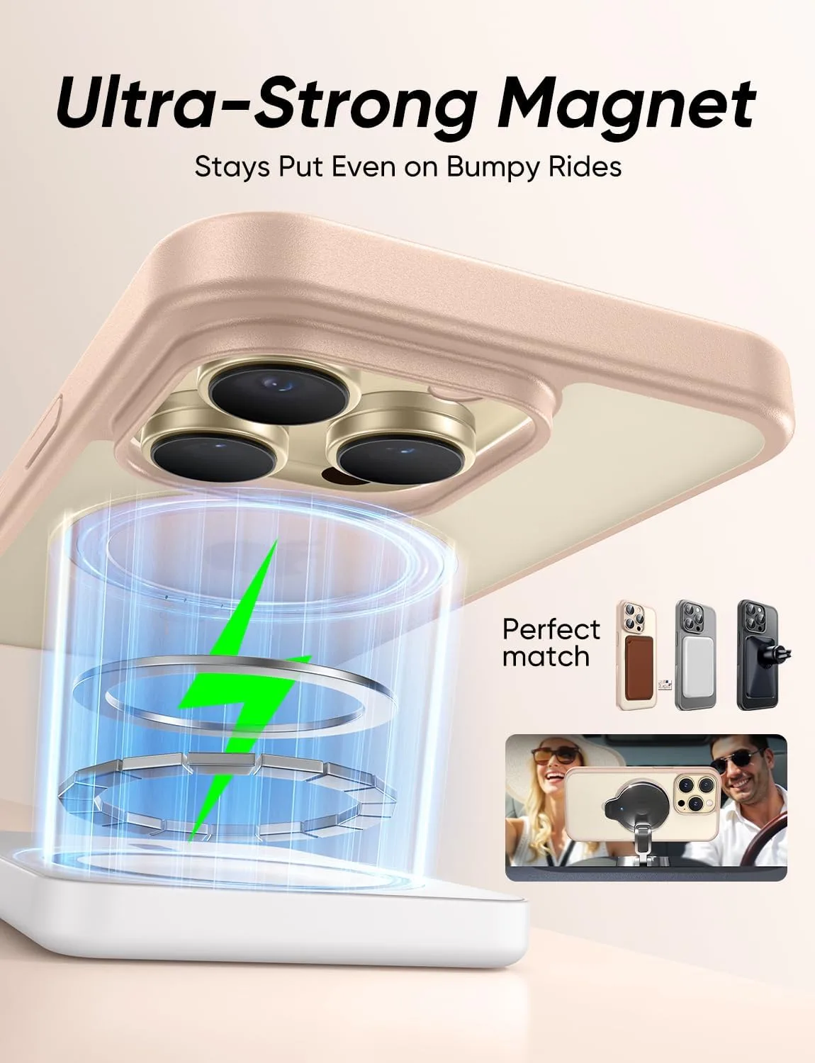 MAGIC JOHN 360° Rotatable Magnetic Invisible Stand for iPhone 14 Pro Case [Anti-Slip Grip] [Compatible with MagSafe] 16FT Shockproof for iPhone 14 Pro Case with Kickstand, Rose Gold