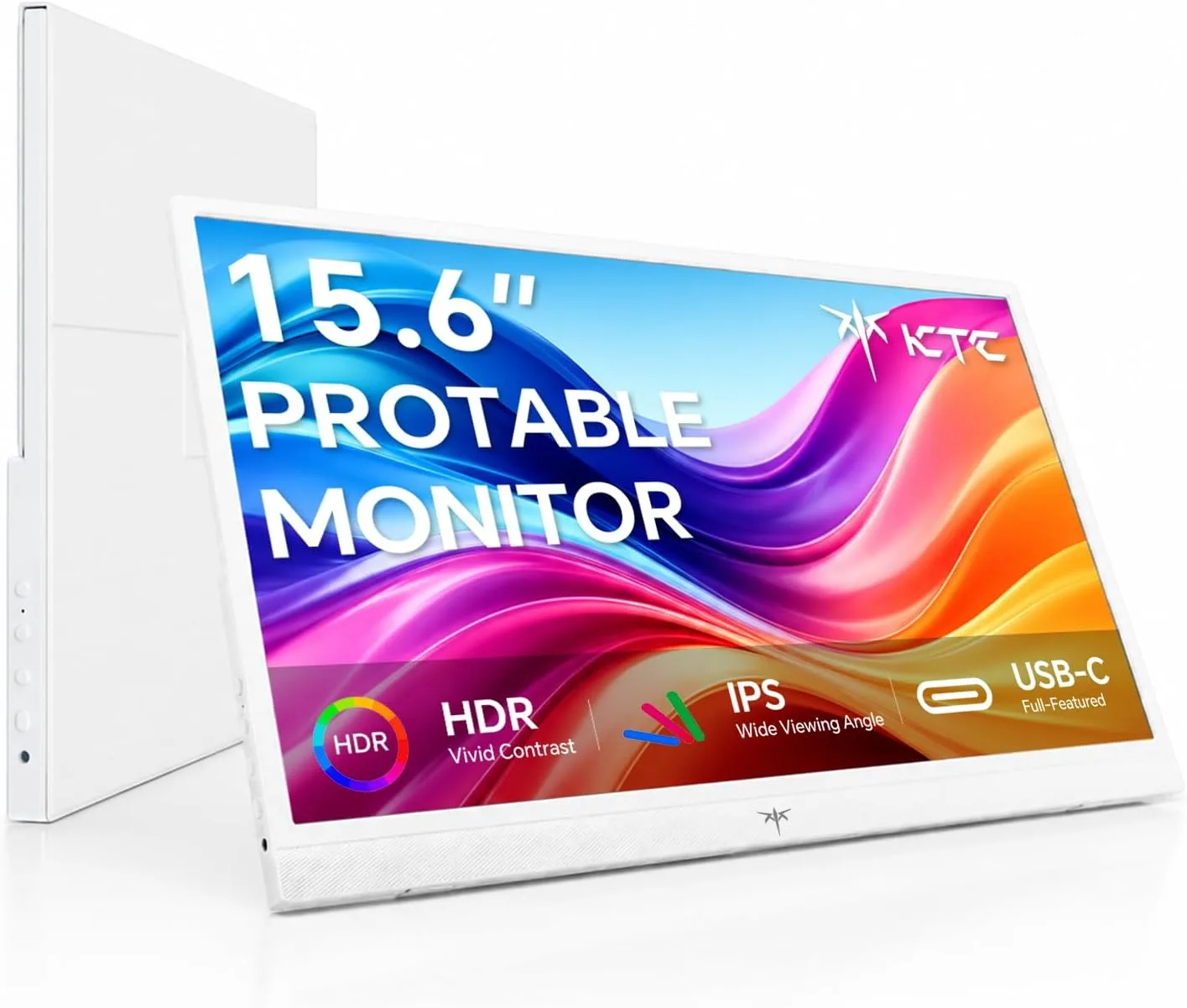 KTC Portable Monitor 15.6 Inch, FHD USB-C HDMI Laptop Screen, White, H15F8