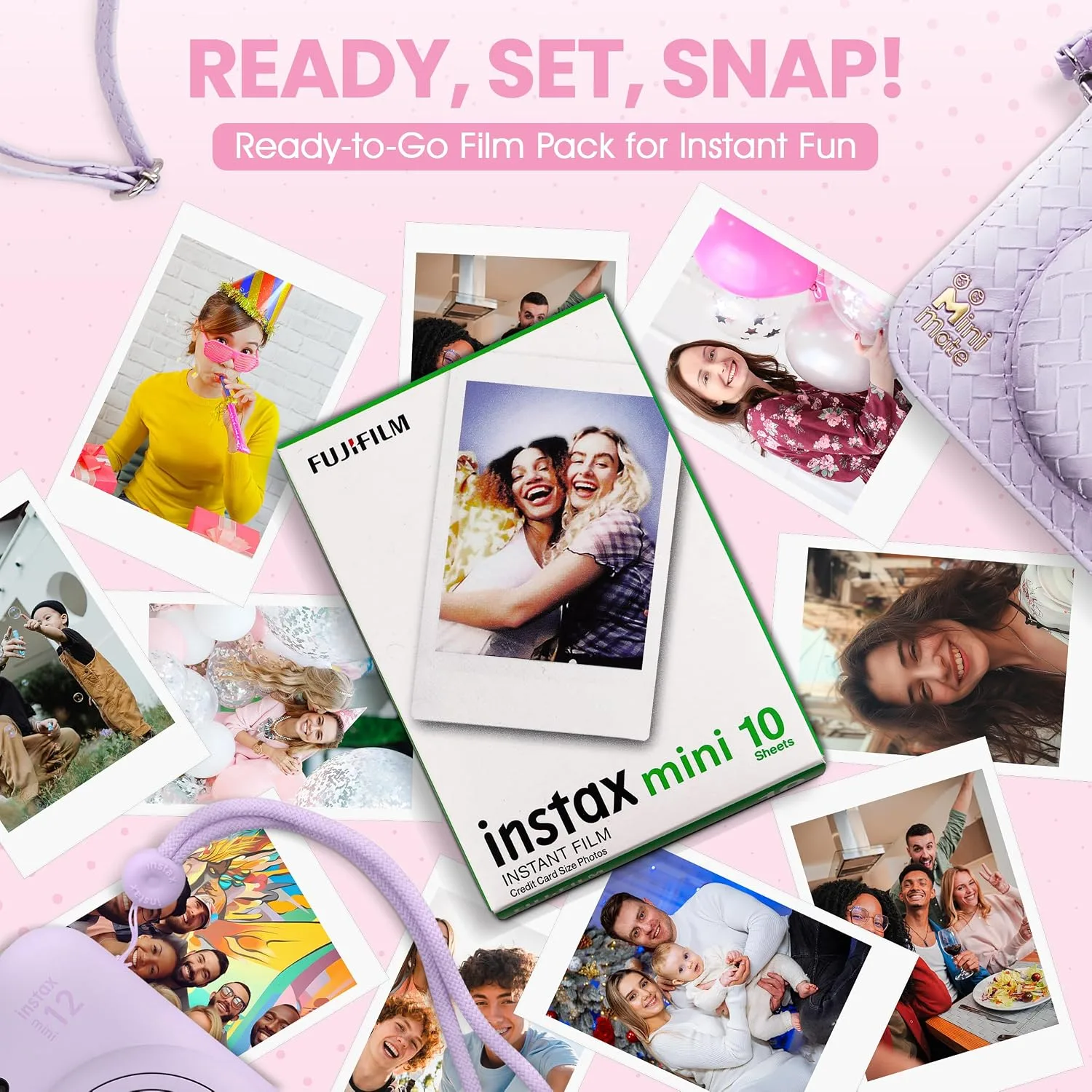 Fujifilm Instax Mini 12 Instant Camera Lilac Purple + Minimate Custom Designed Case + Fuji Instax Film 10 Sheets & Photo Album