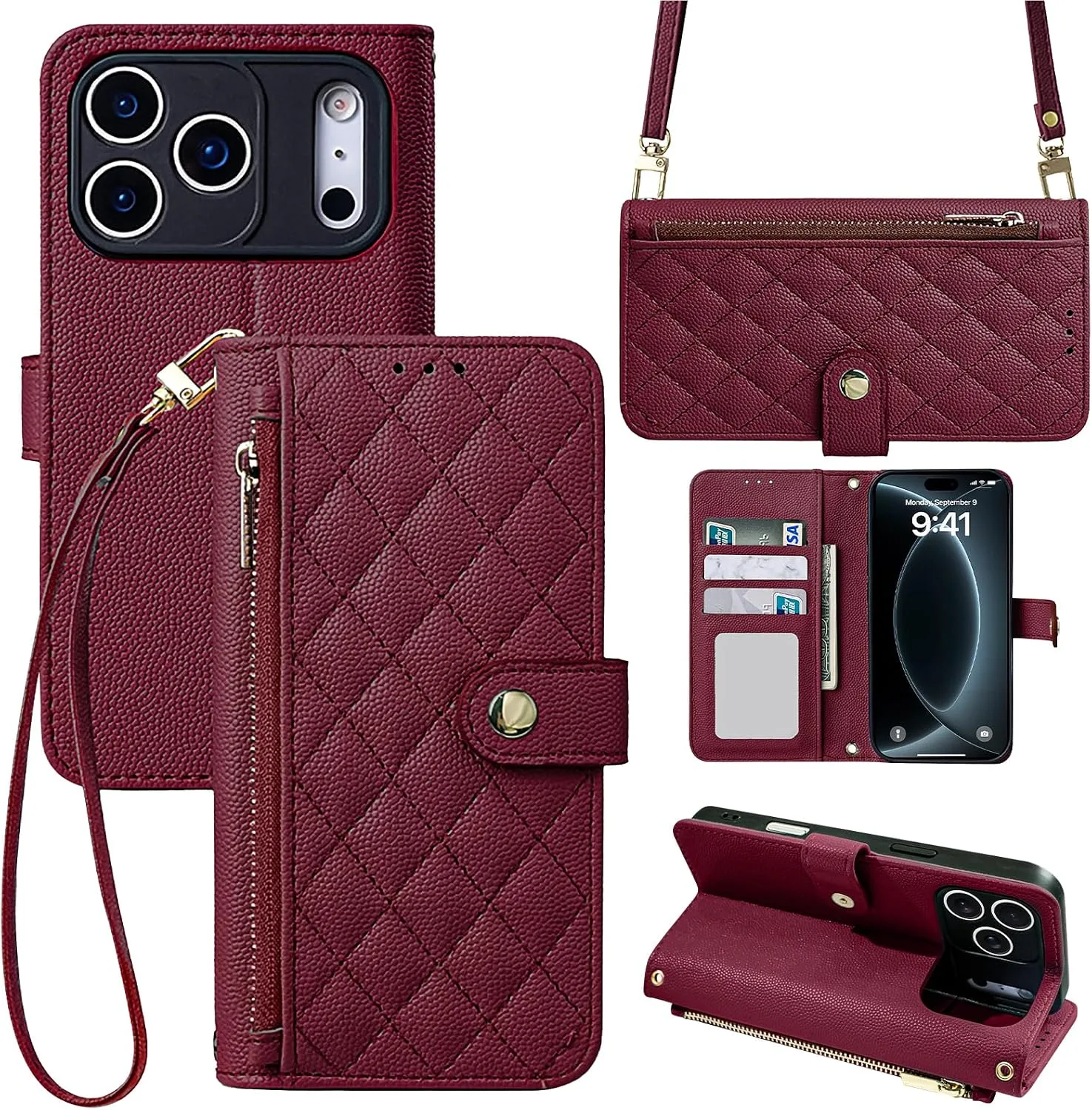 Wallet Phone Case Crafted for iPhone 18 Pro Max Burgundy