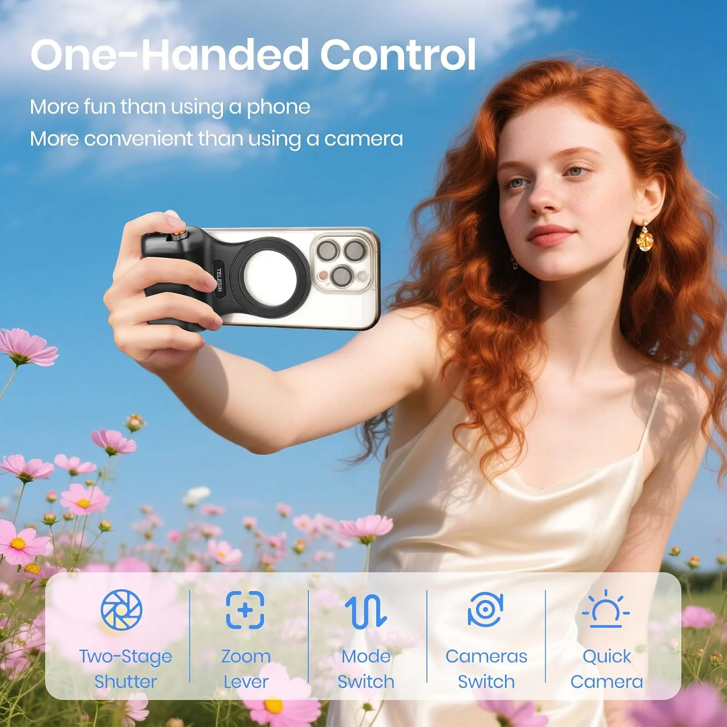 Magnetic Phone Camera Grip,Shooting Holder Selfie Handle Snap(Black)