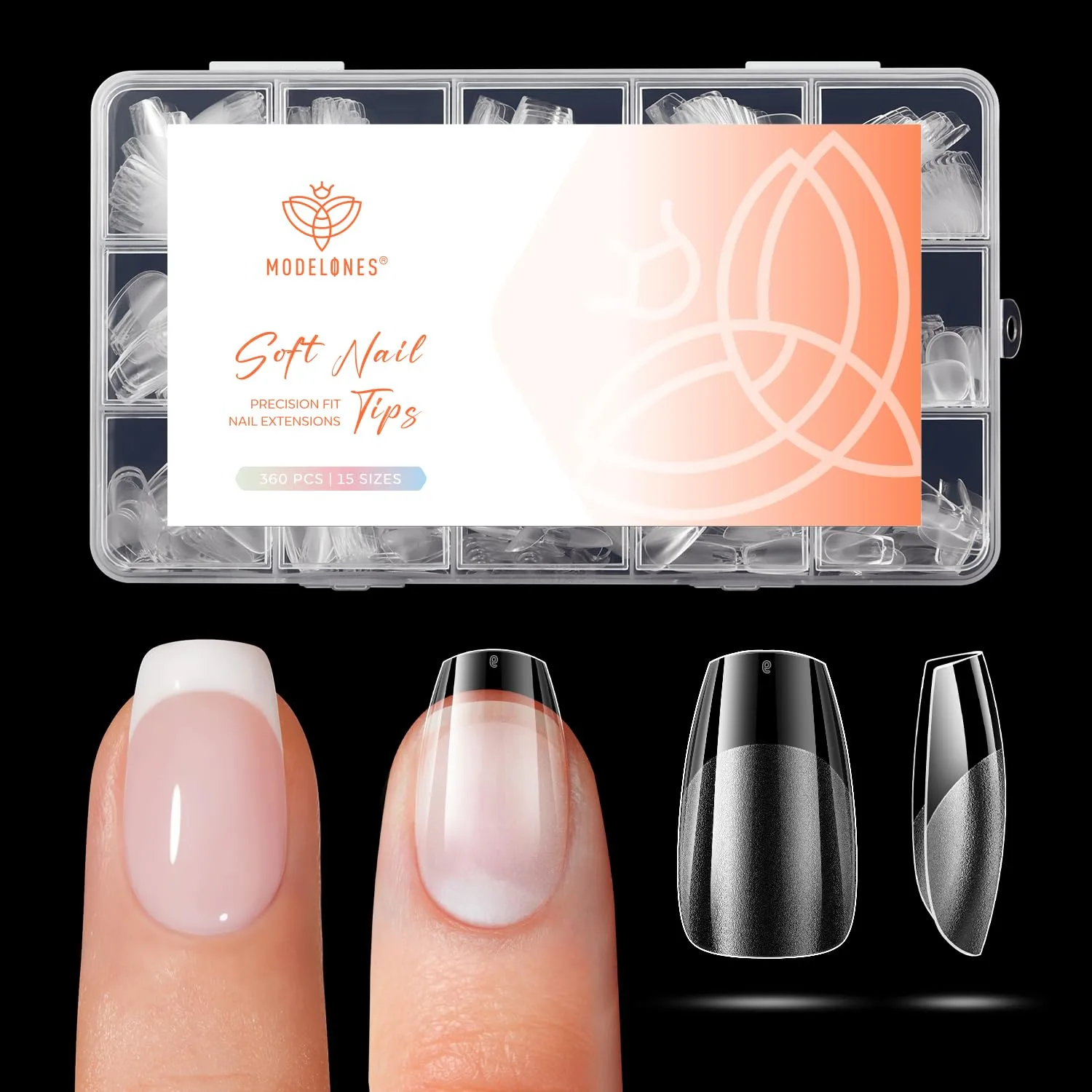 Modelones Extra Short Coffin Nail Tips 360pcs Clear Press On Nails Soft Gel