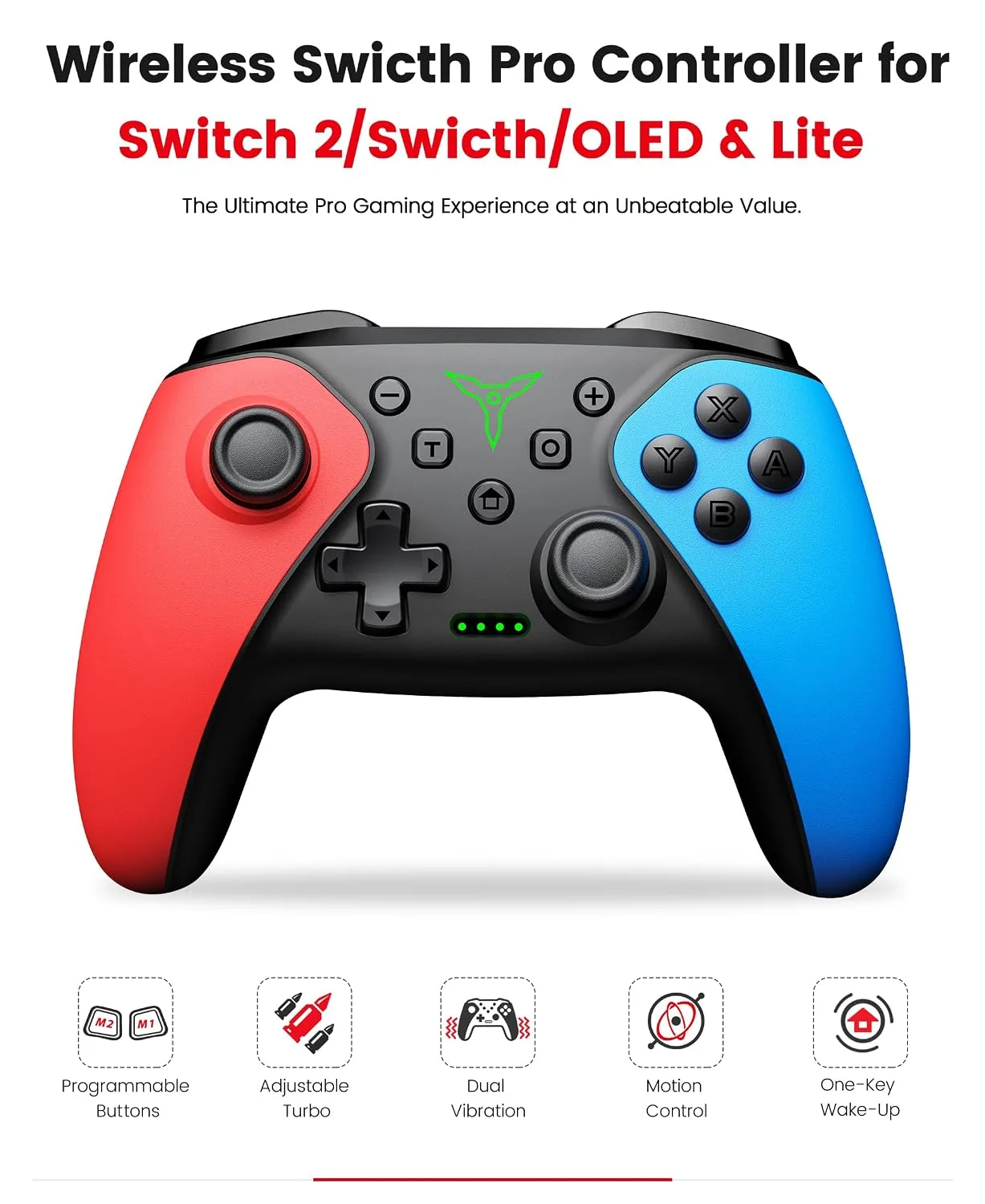 Switch Controller 2-Pack, Wireless Pro Controller for Switch2/Switch/Lite/OLED, Bluetooth Gamepad with Programmable Back Buttons, Turbo, Vibration, Gyro, Compatible with iOS/Android/PC, Includes 2 Stands