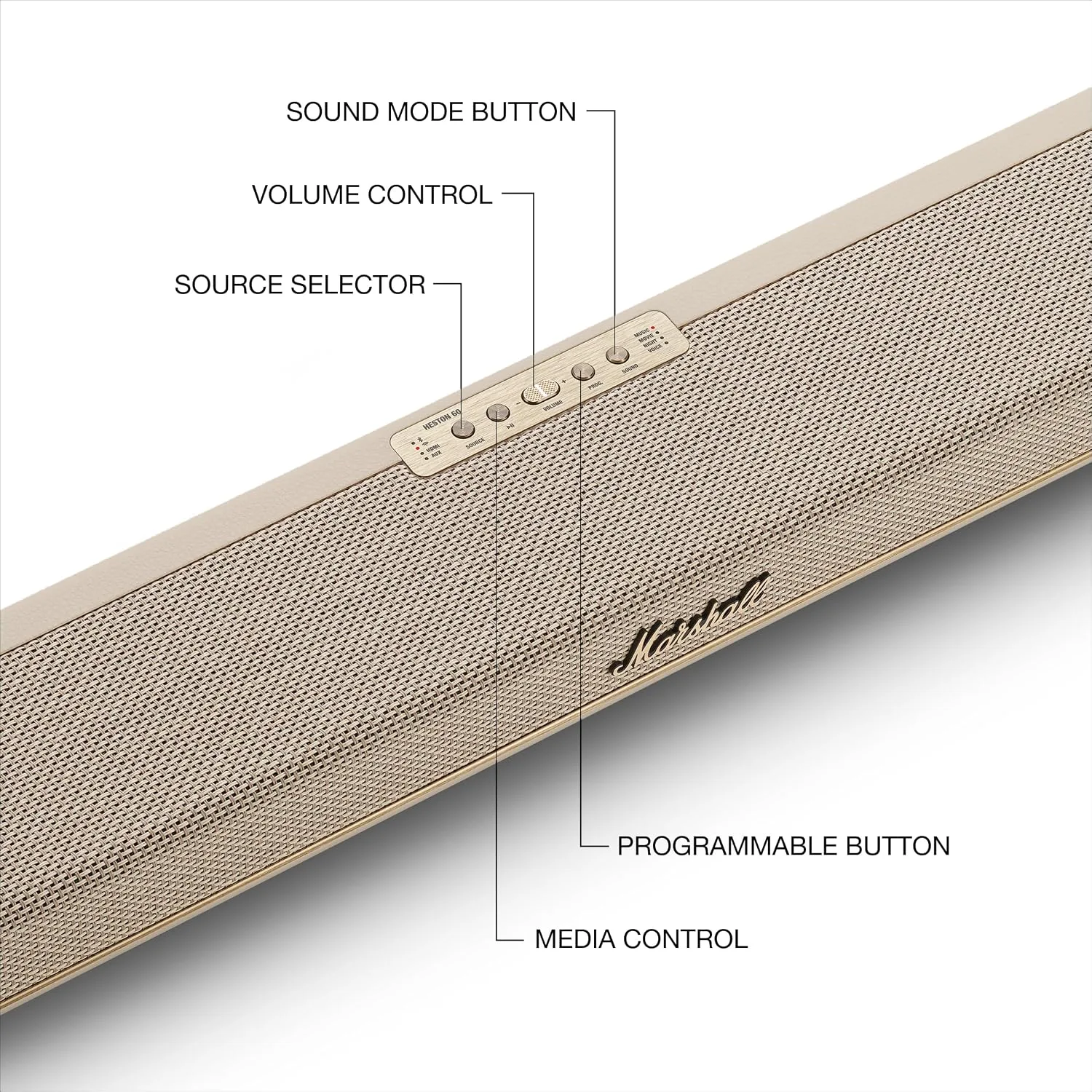 Marshall Heston 60 Soundbar with Dolby Atmos Immersive Sound - Cream