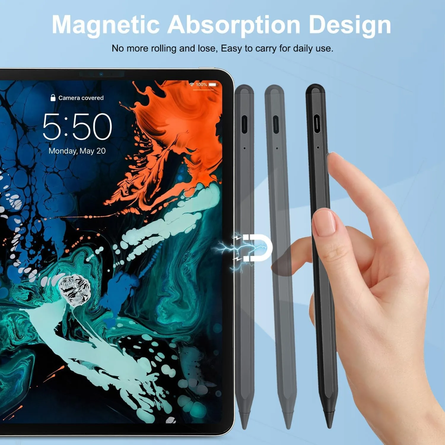 BLEBLE Stylus Pen for iPad 2018-2026, Fast Charge Apple iPad Pencil-Black
