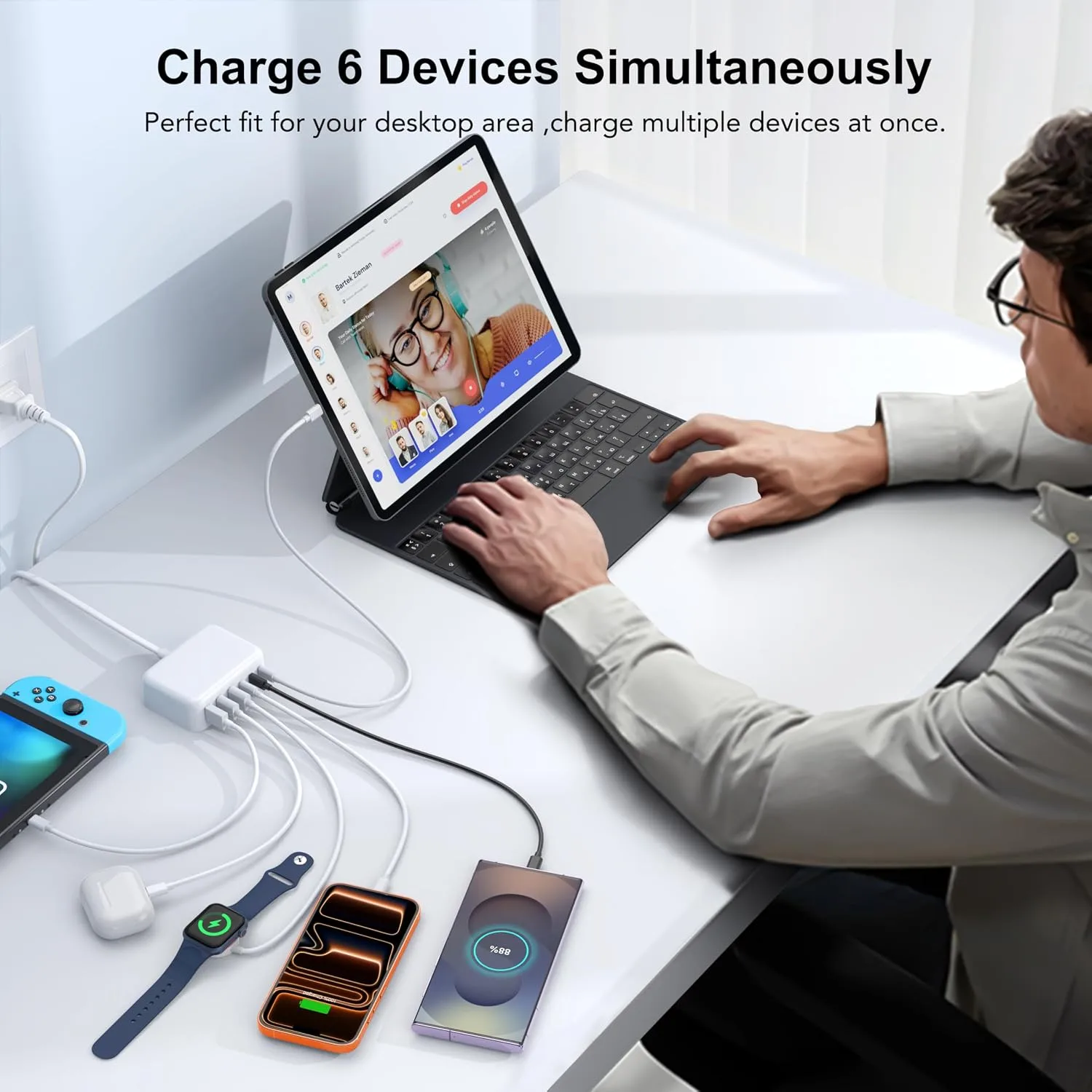 USB Fast Charger Block 50% Smaller 100W Max 6-Port GaN USB Charging Station