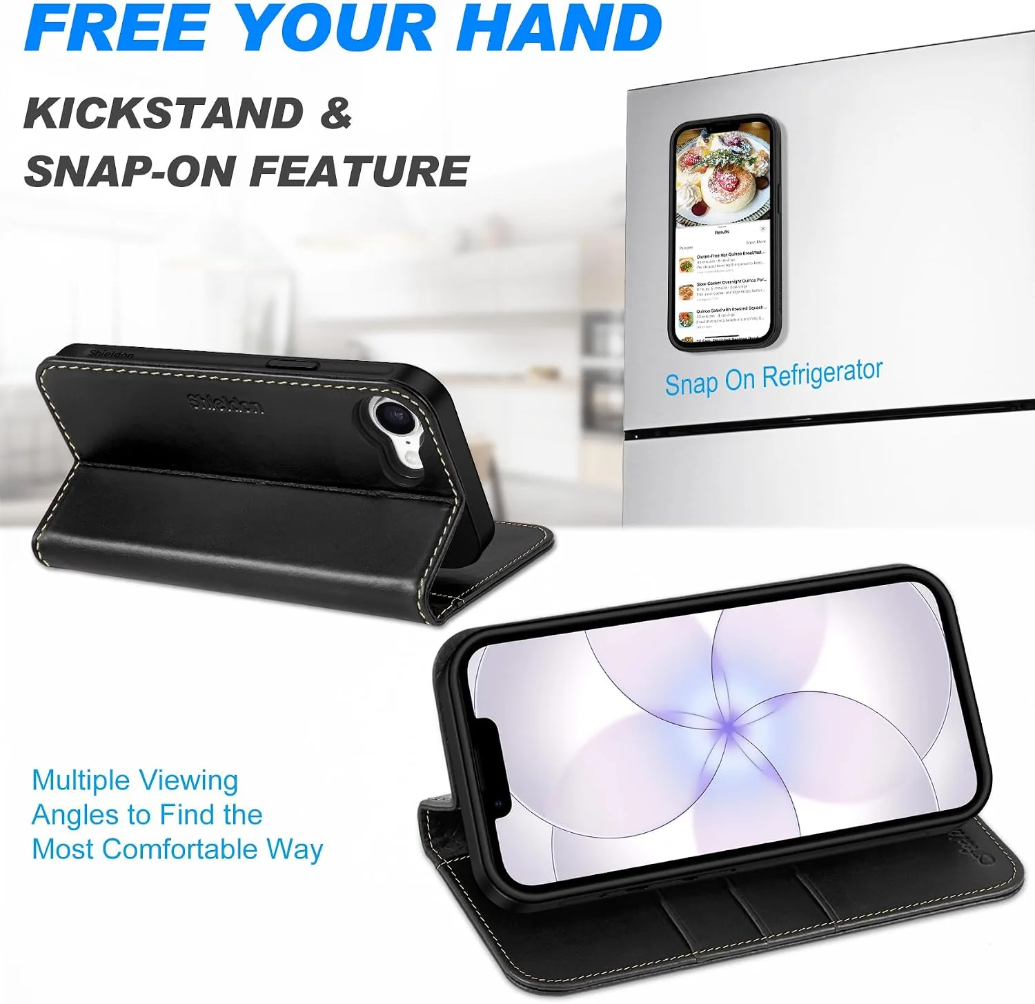 SHIELDON 2 in 1 Real Leather Case Wallet for iPhone 17e 6.1", Retro Black