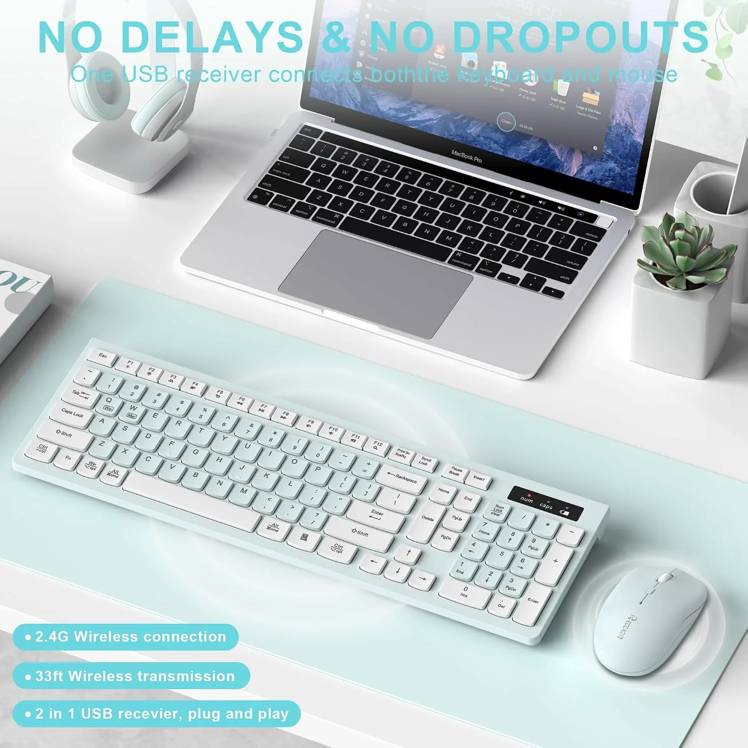 Wireless Keyboard and Mouse Combo Silent for Office and Home(Mint Green)