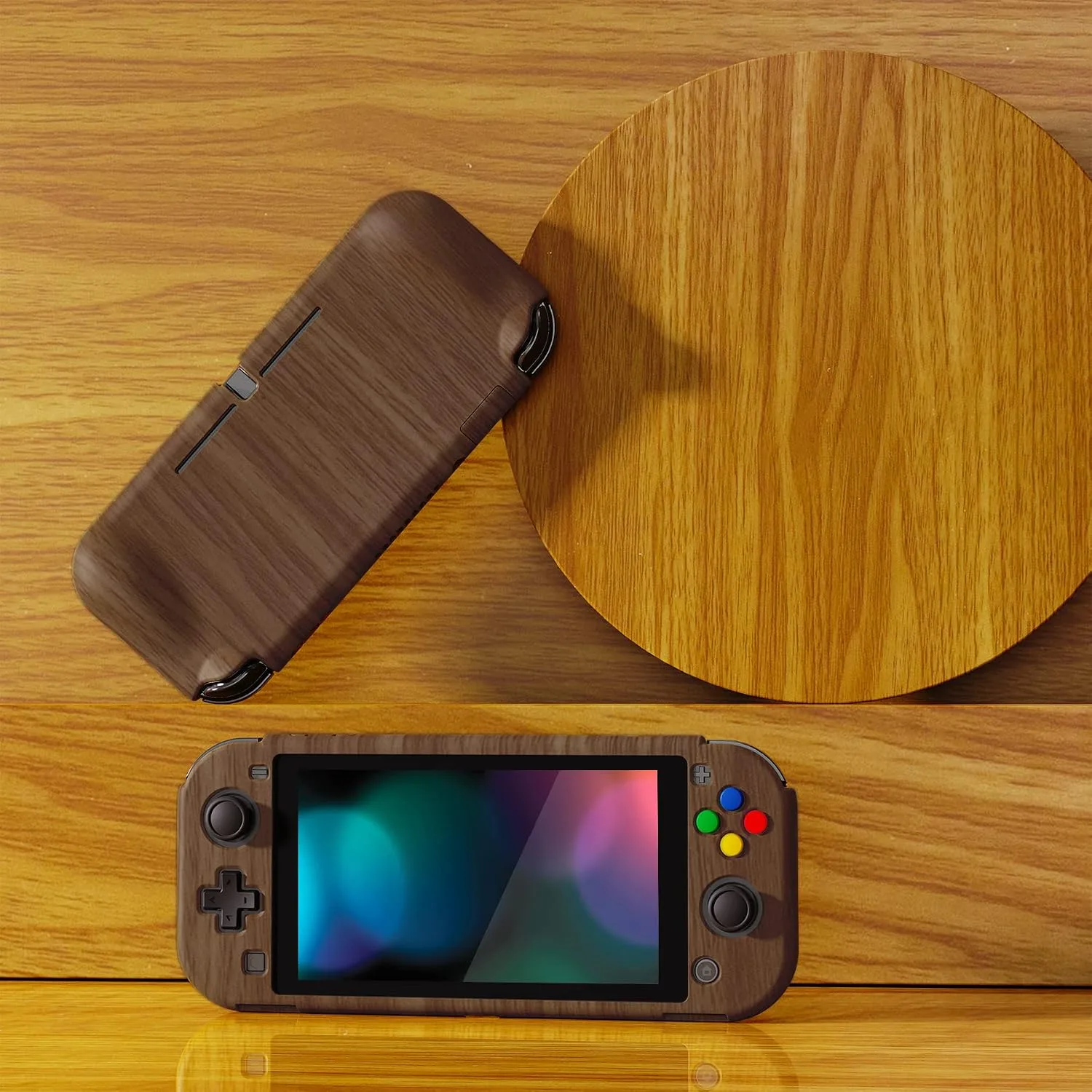 PlayVital ZealProtect Protective Case for Nintendo Switch Lite, Hard Shell Ergonomic Grip Cover for Nintendo Switch Lite w/Screen Protector & Thumb Grip Caps & Button Caps - Wood Grain
