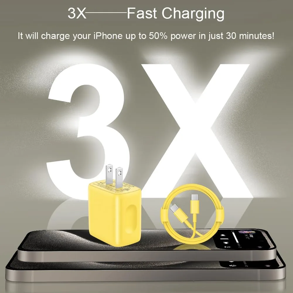 iPhone Duo Charger, iPhone 18 17 16 15 Charger Fast Charging 12FT-Yellow