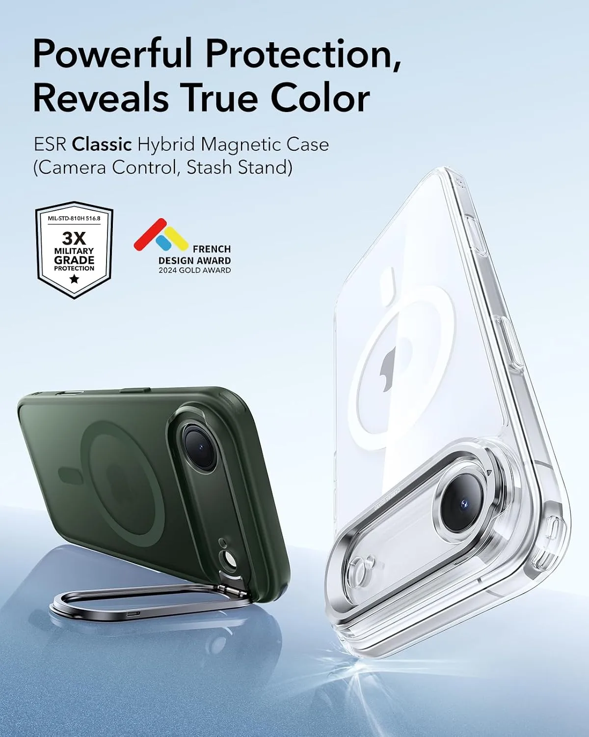 ESR Classic Hybrid Case for iPhone Air with Flex Stand, Frosted Green