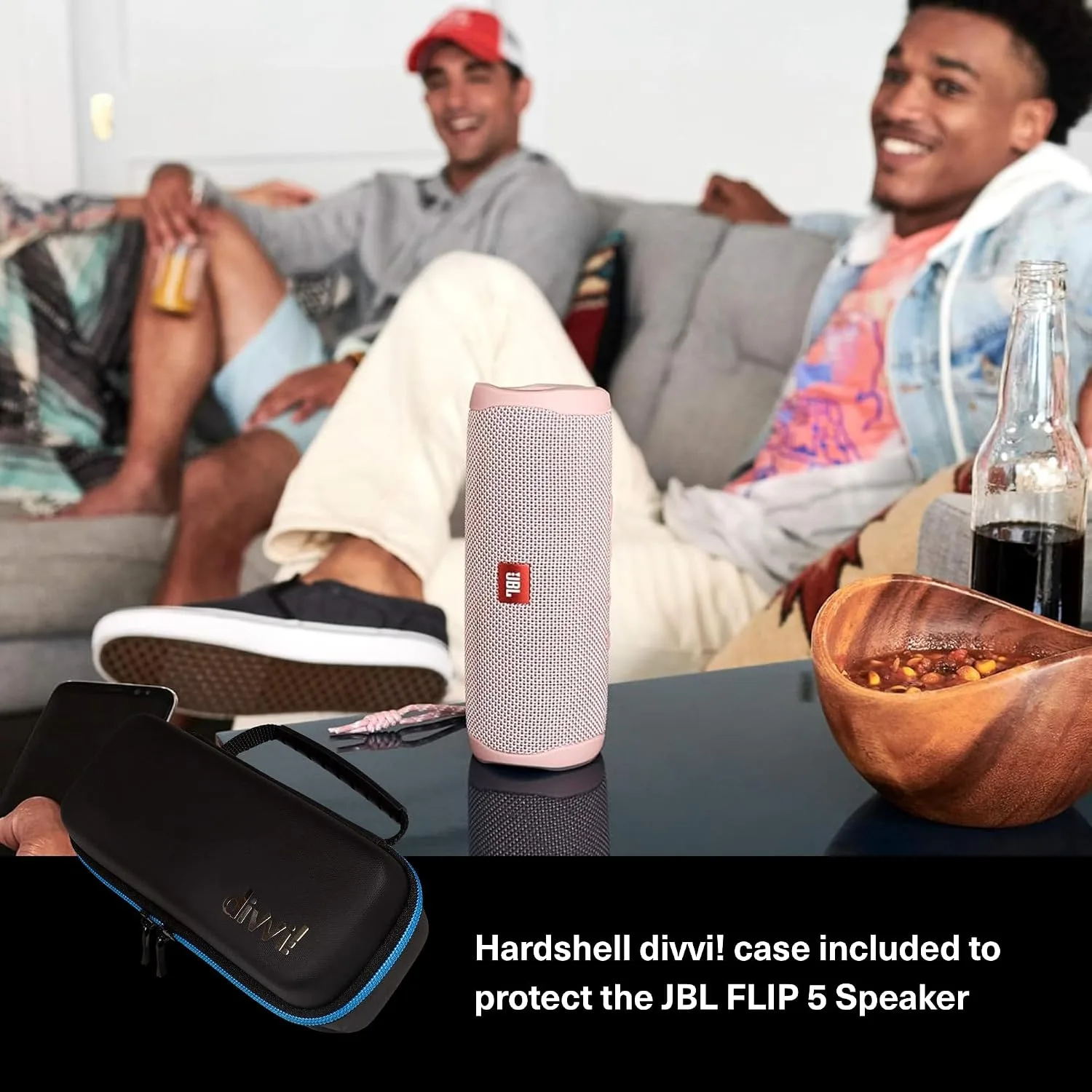 JBL Flip 5 (White) + Bundle with divvi! Protective Hardshell Case